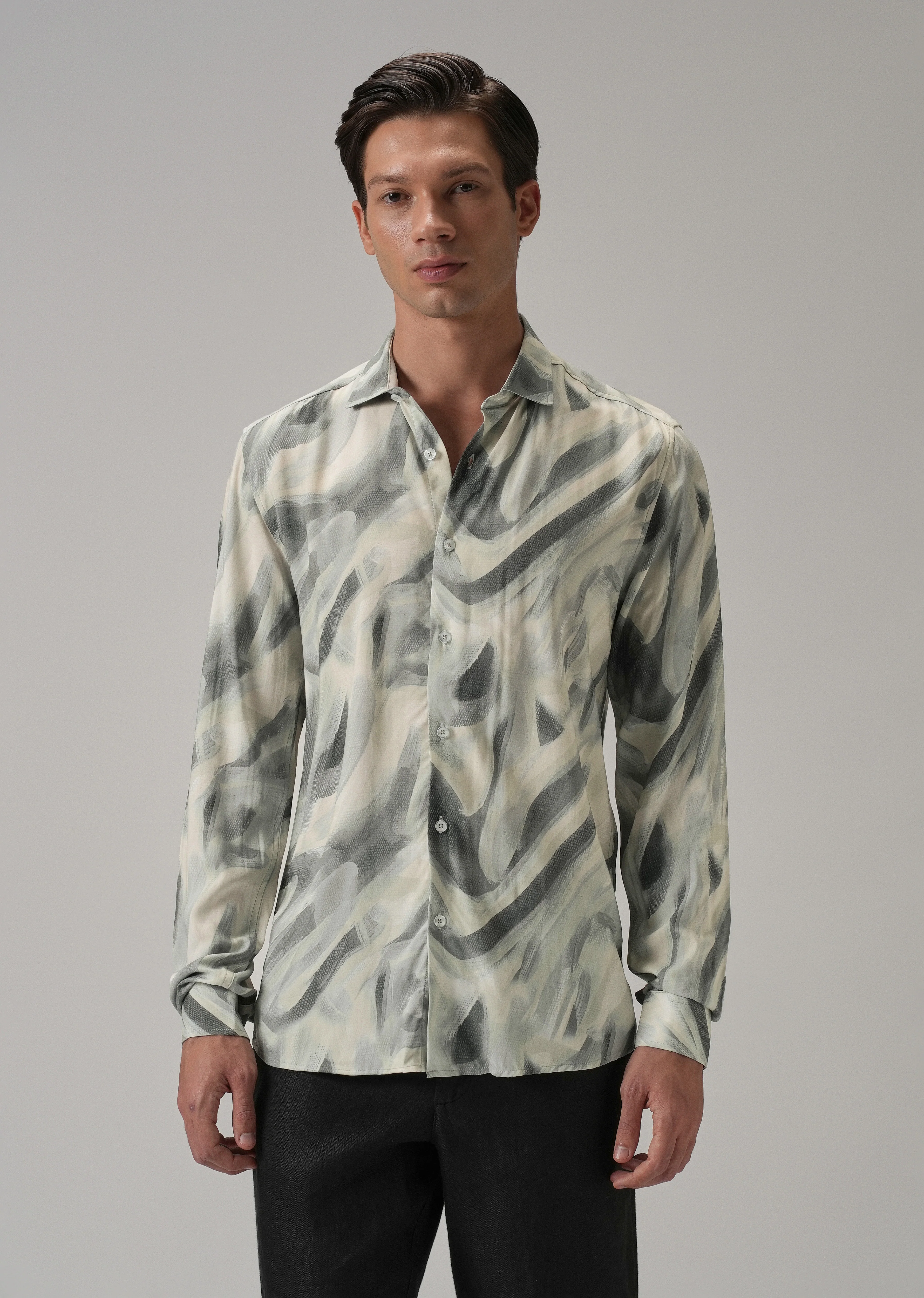 Green Texture Swirl Printed Shirt - Image 3