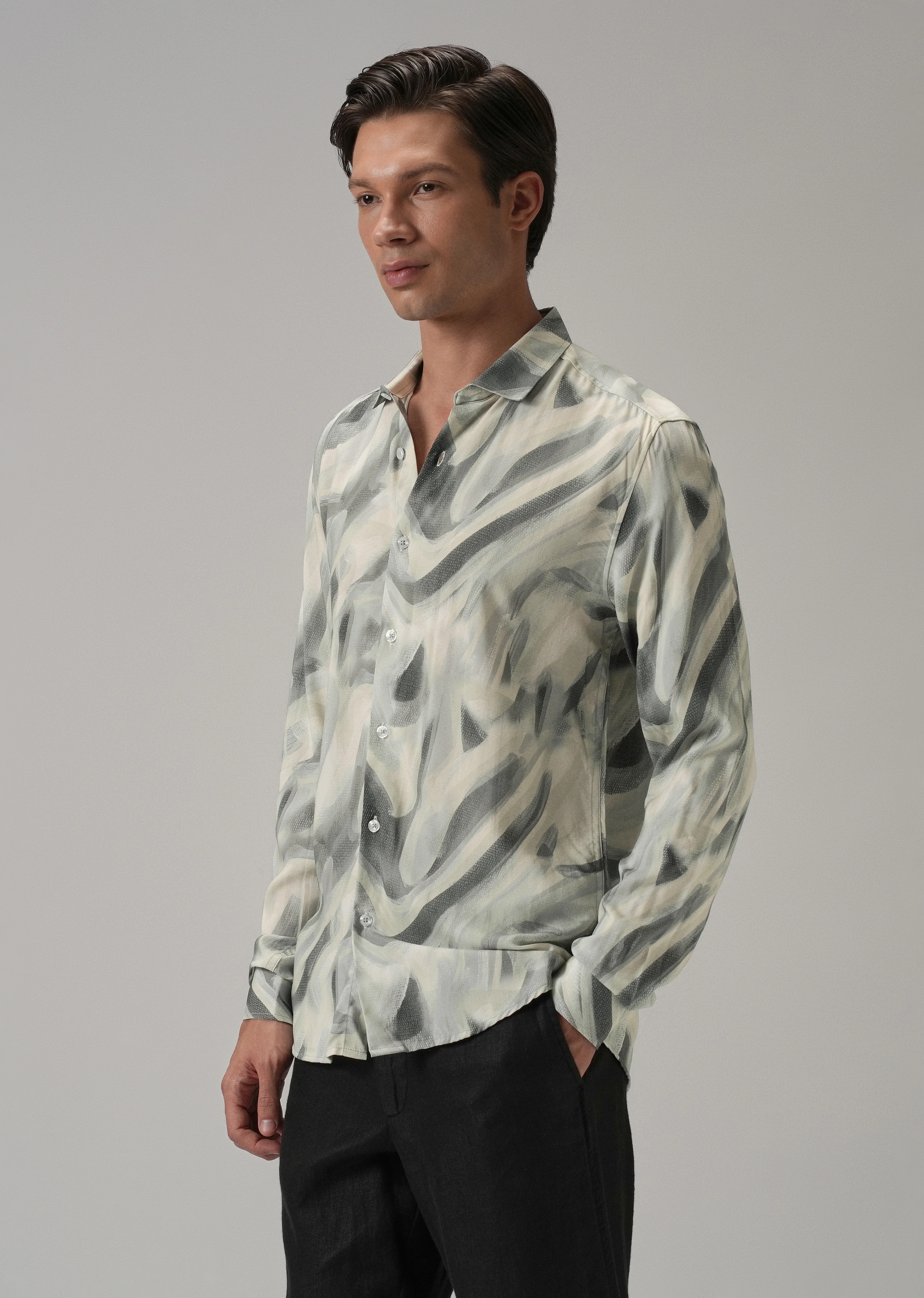 Green Texture Swirl Printed Shirt - Image 4