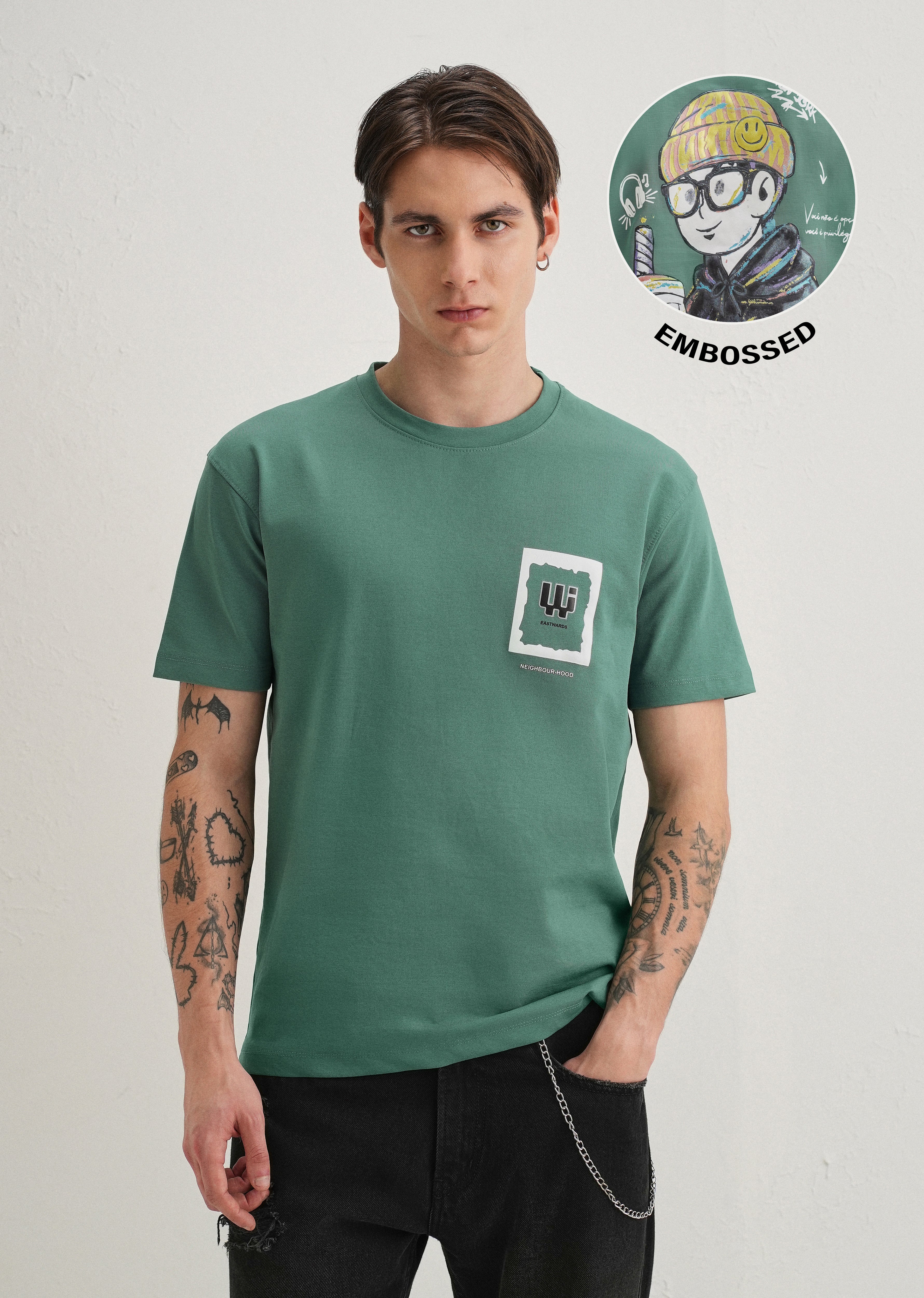 Green Textured Back Print T-Shirt - Image 8