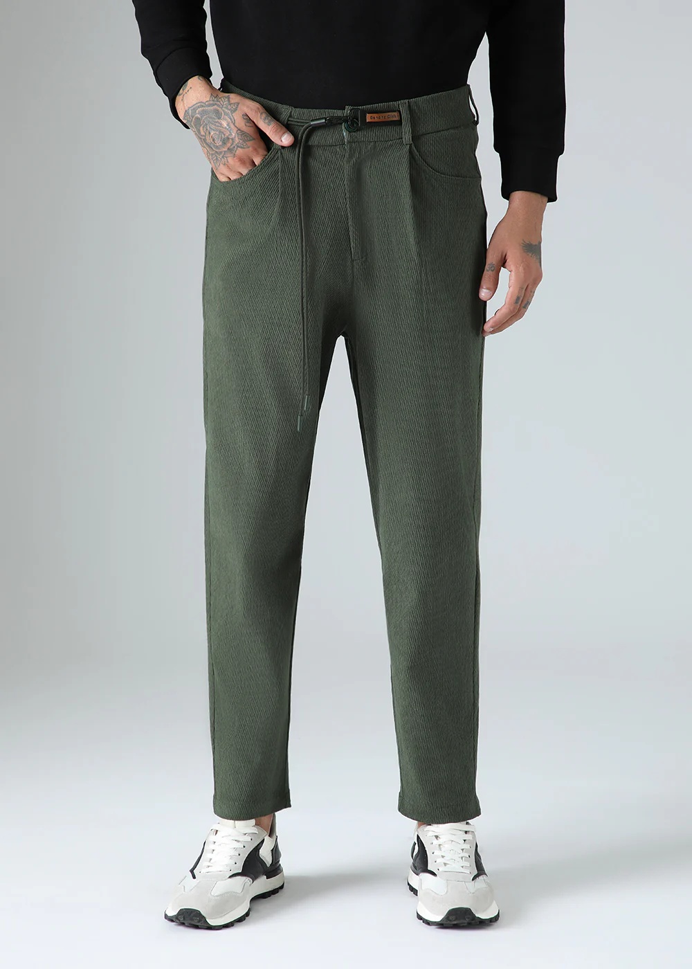 Green Textured Corduroy Drawstring Pant - Image 3