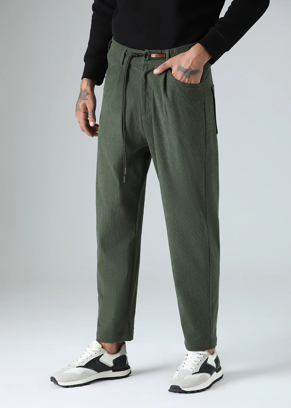 Green Textured Corduroy Drawstring Pant - Image 5