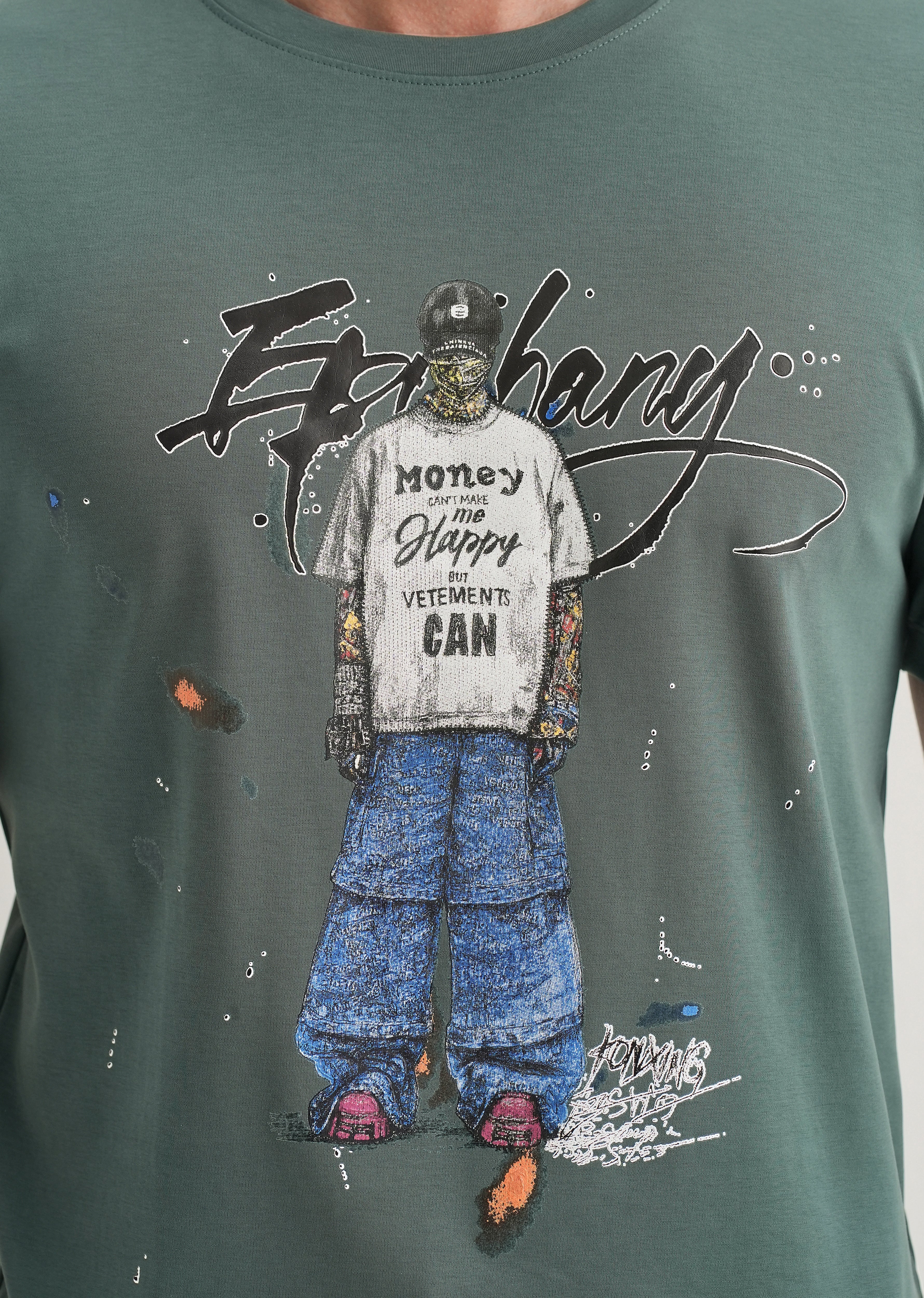 Green Textured Embossed Print T-Shirt - Image 2