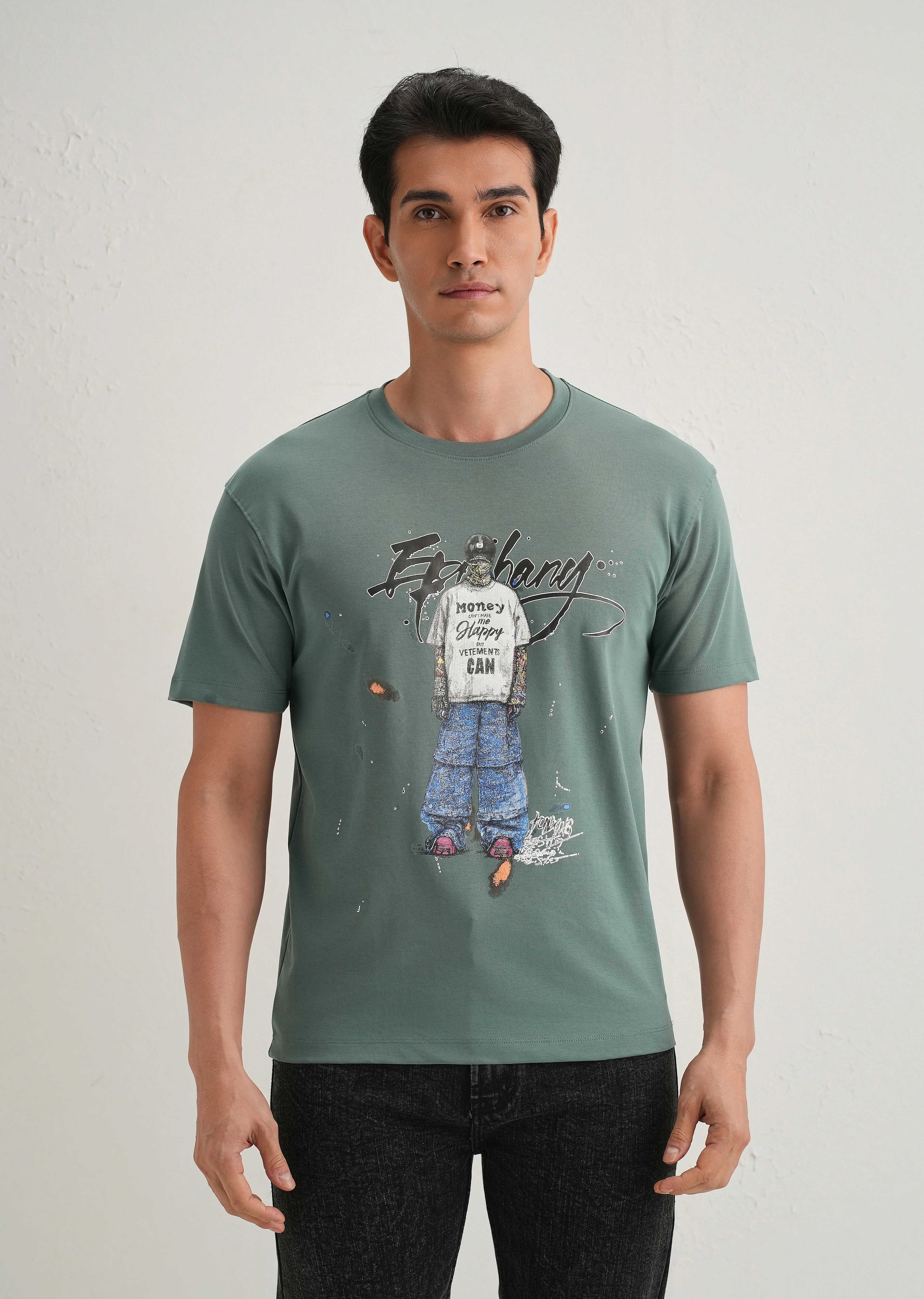 Green Textured Embossed Print T-Shirt - Image 4