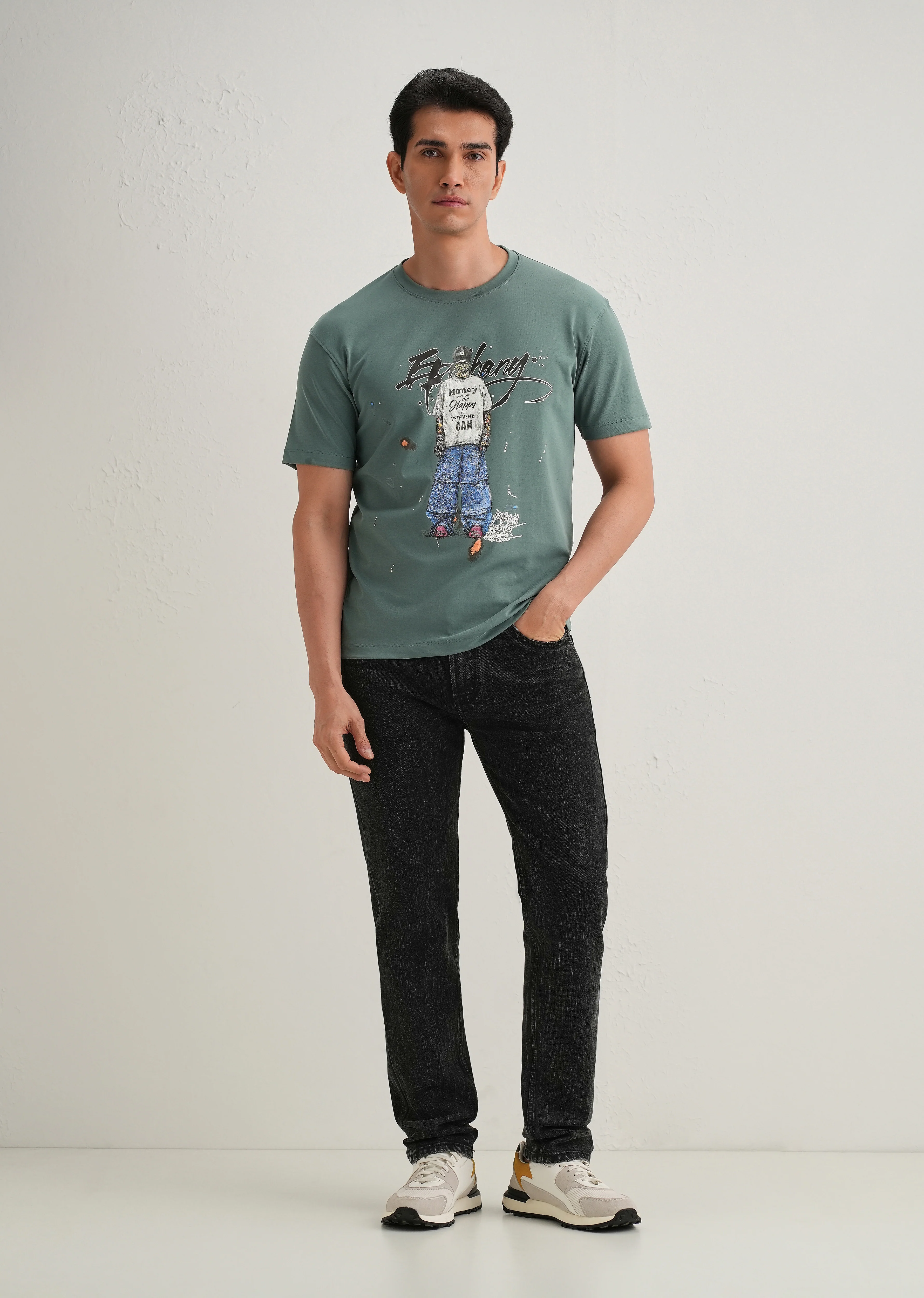 Green Textured Embossed Print T-Shirt - Image 6