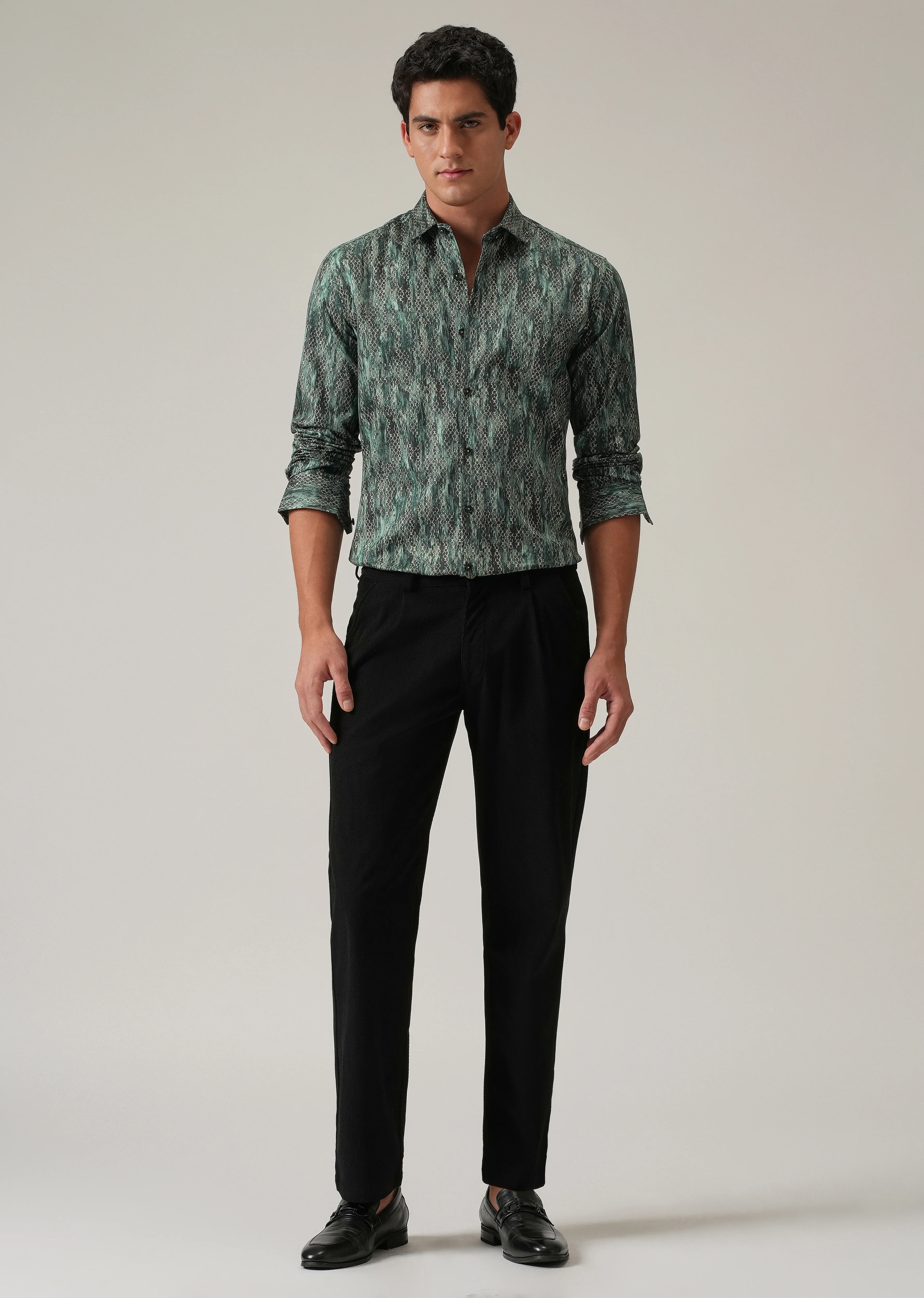 Green Textured Print Shirt - Image 6