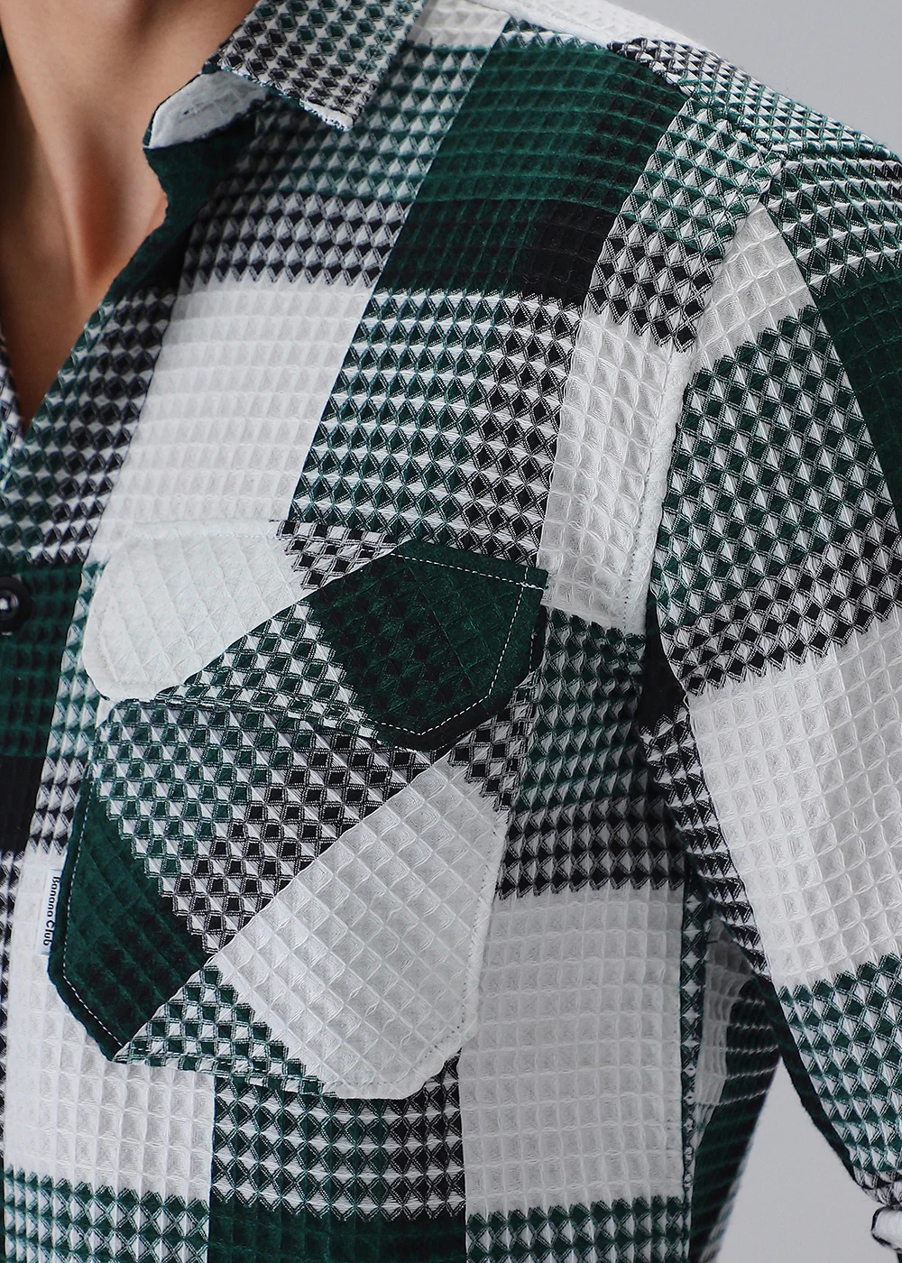 Green Waffle Plaid Check Shirt - Image 2