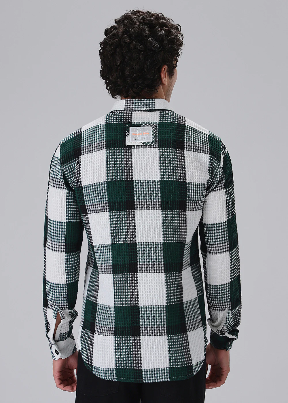 Green Waffle Plaid Check Shirt - Image 4