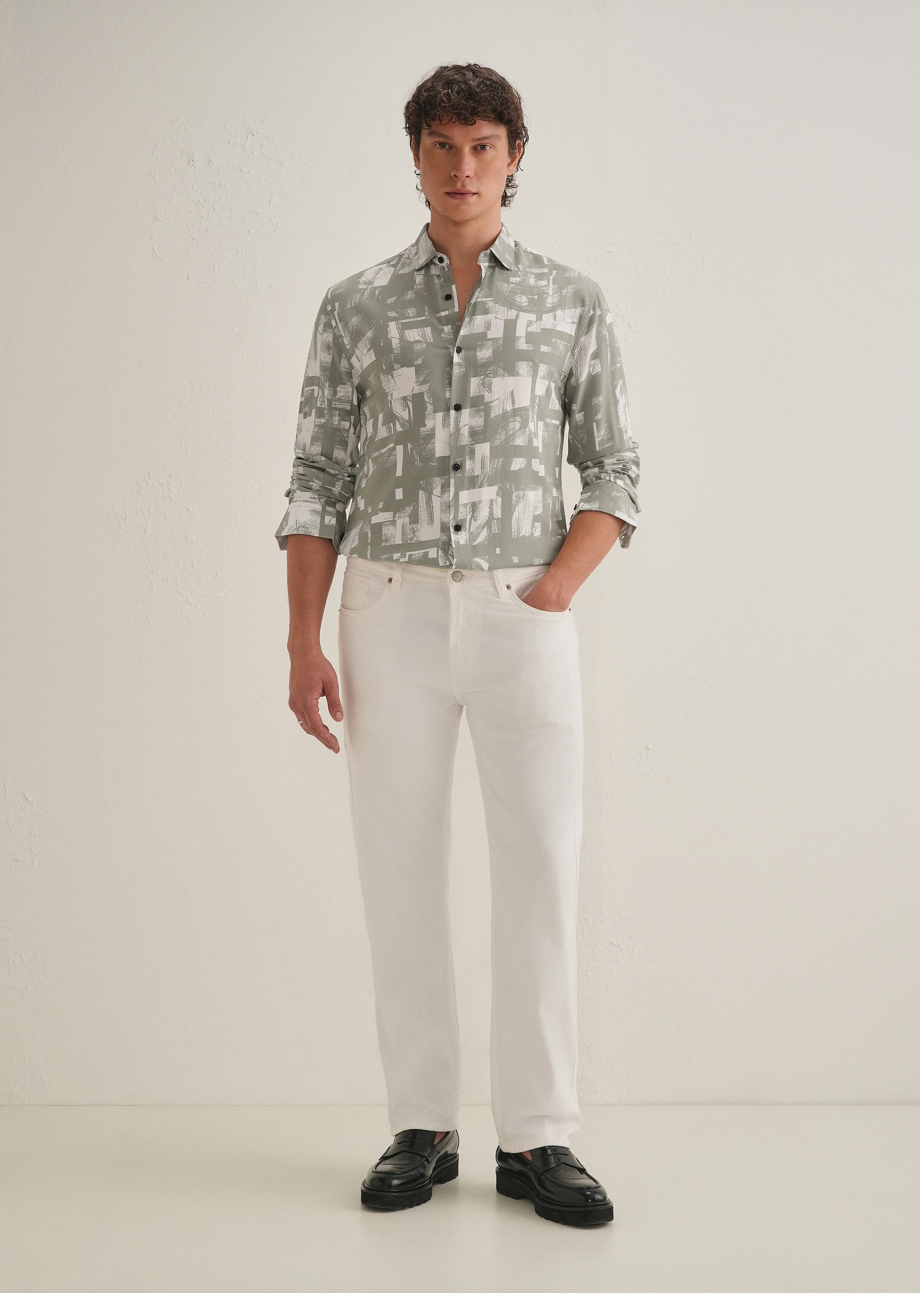 Green White Abstract Printed Shirt - Image 6