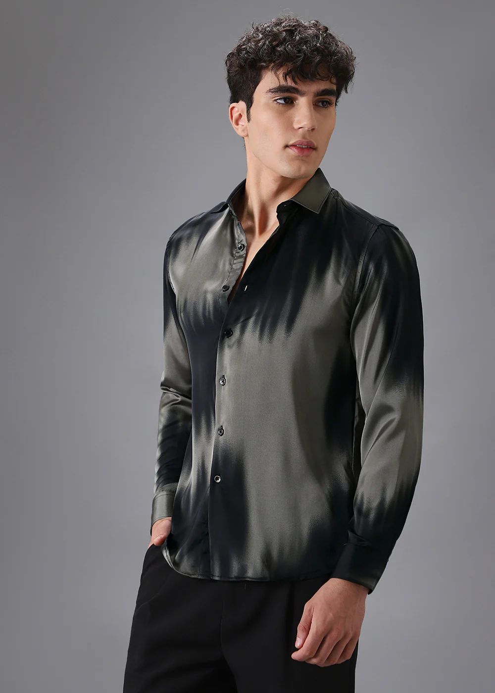 Greenish Black Abstract Printed Shirt - Image 5