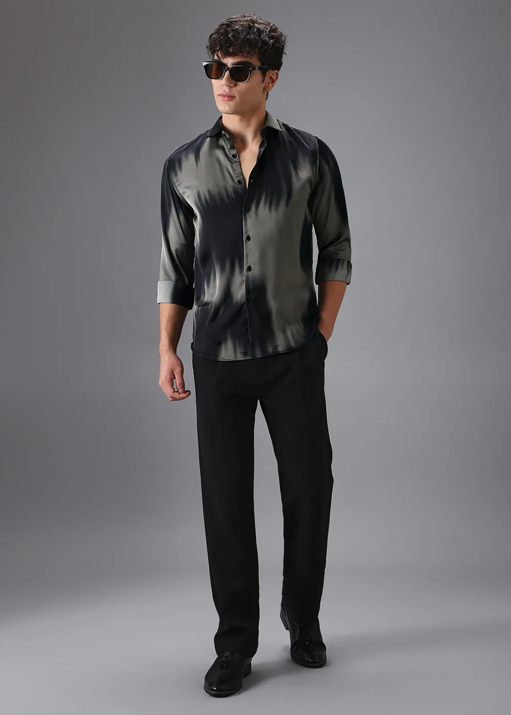 Greenish Black Abstract Printed Shirt - Image 6