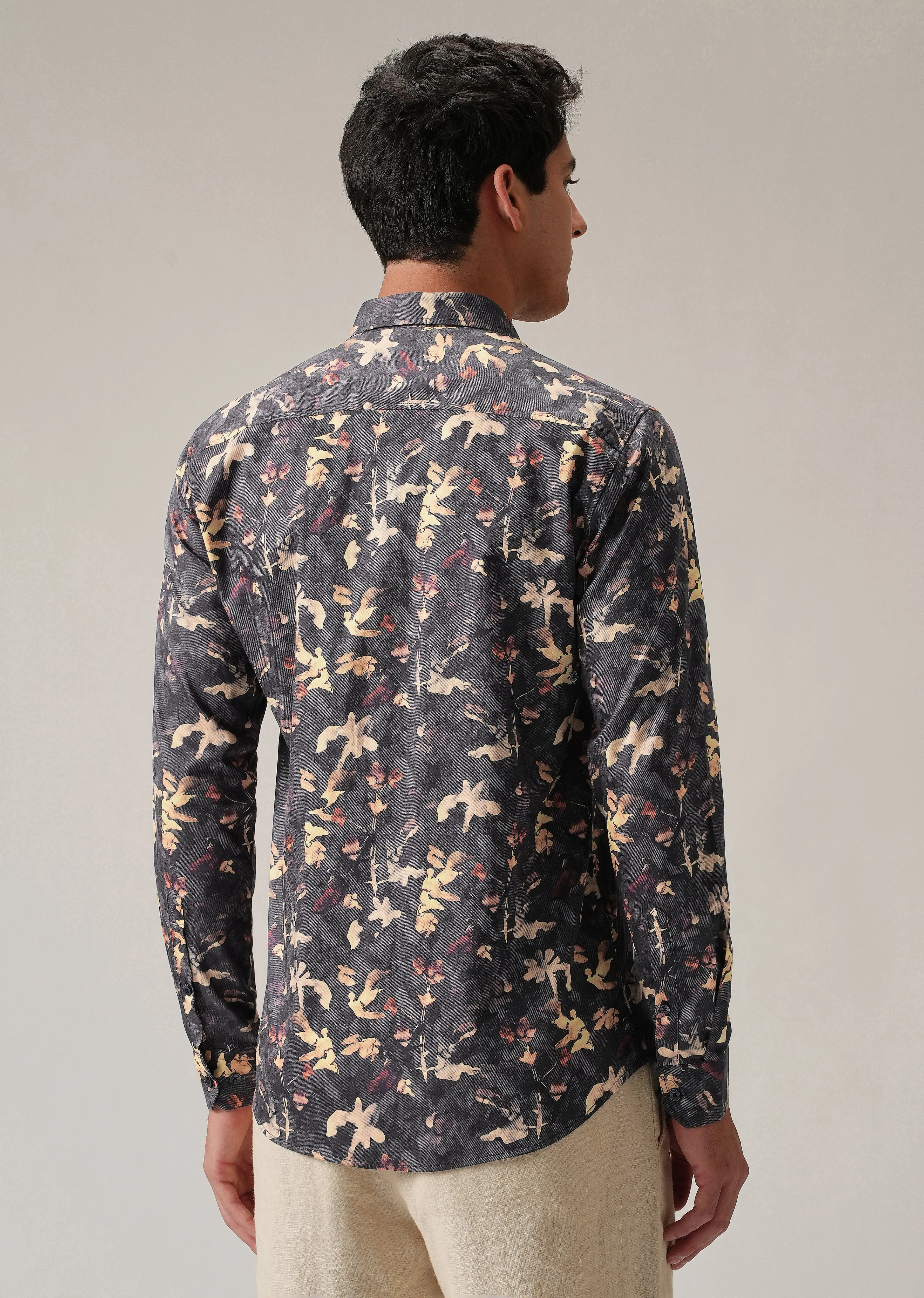 Grey Abstract Floral Print Shirt - Image 2