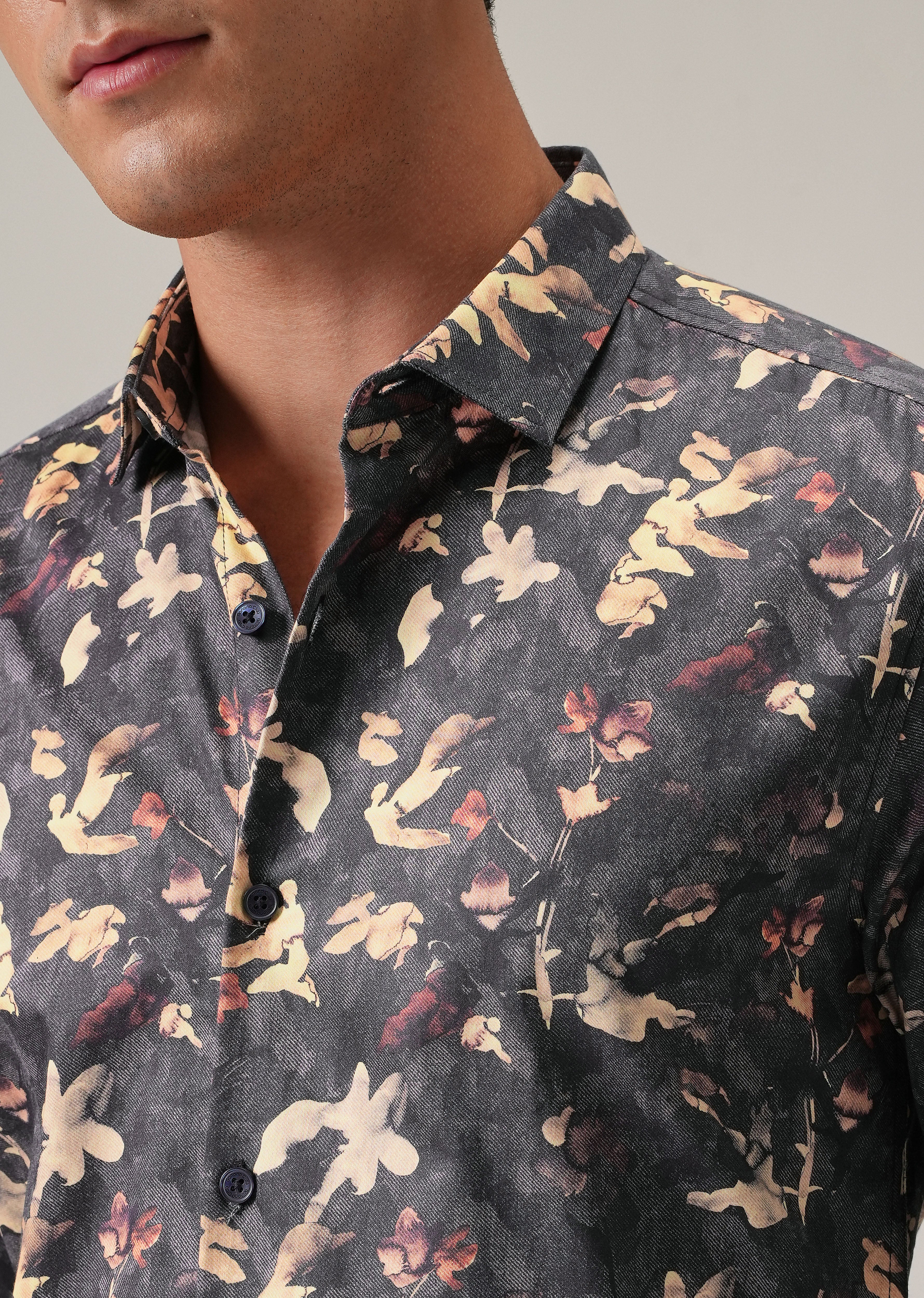 Grey Abstract Floral Print Shirt - Image 5