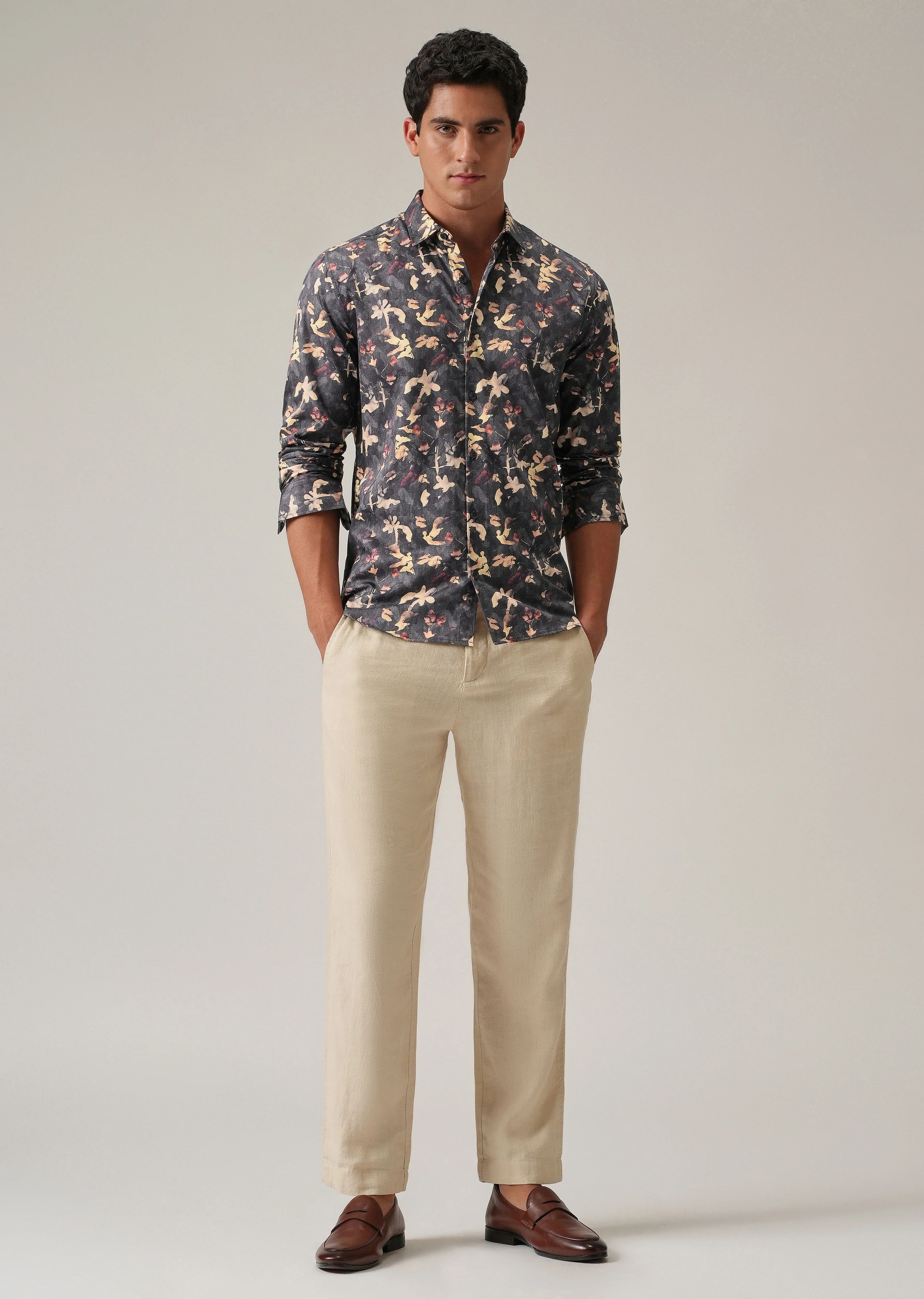 Grey Abstract Floral Print Shirt - Image 6