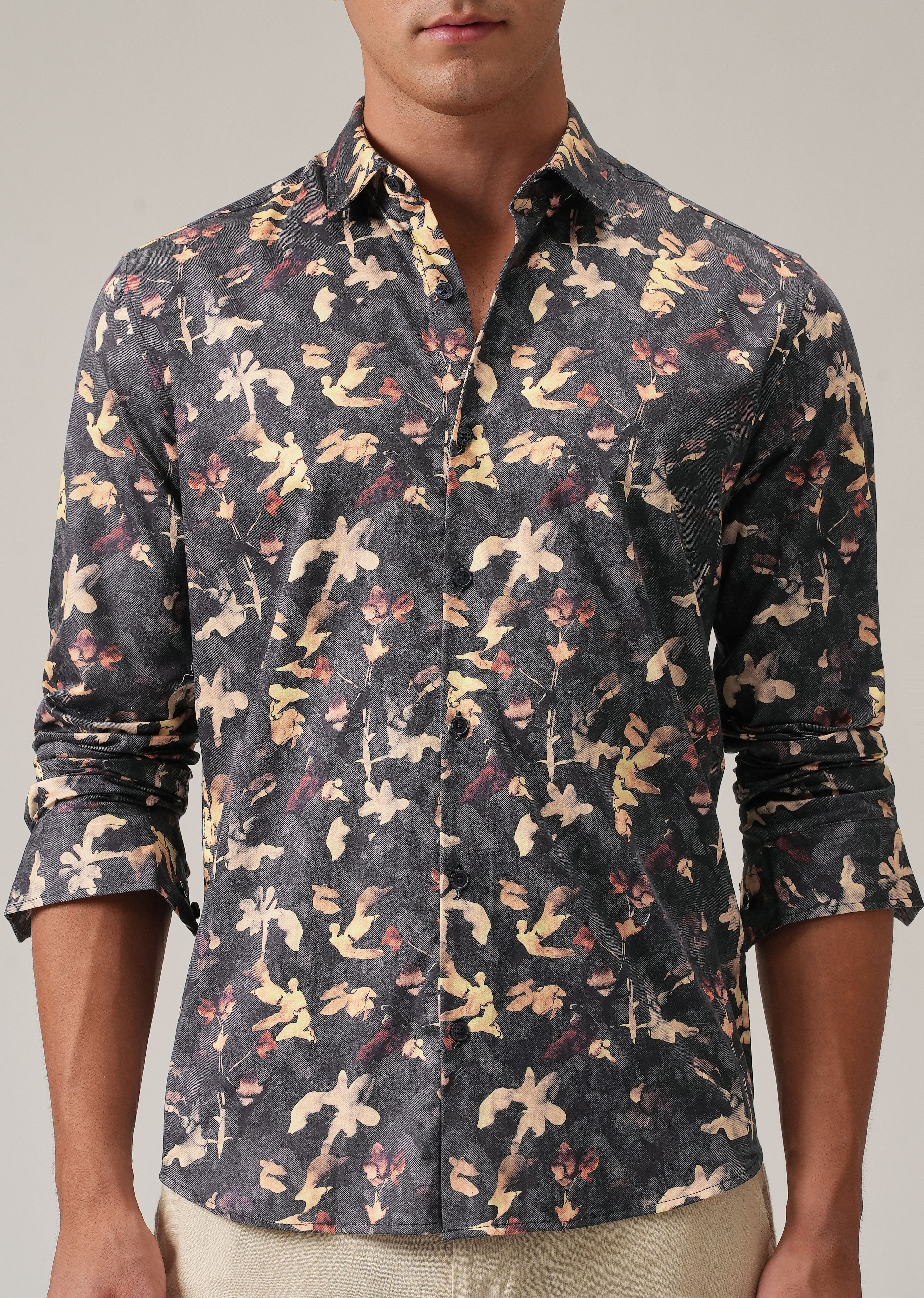 Grey Abstract Floral Print Shirt - Image 7