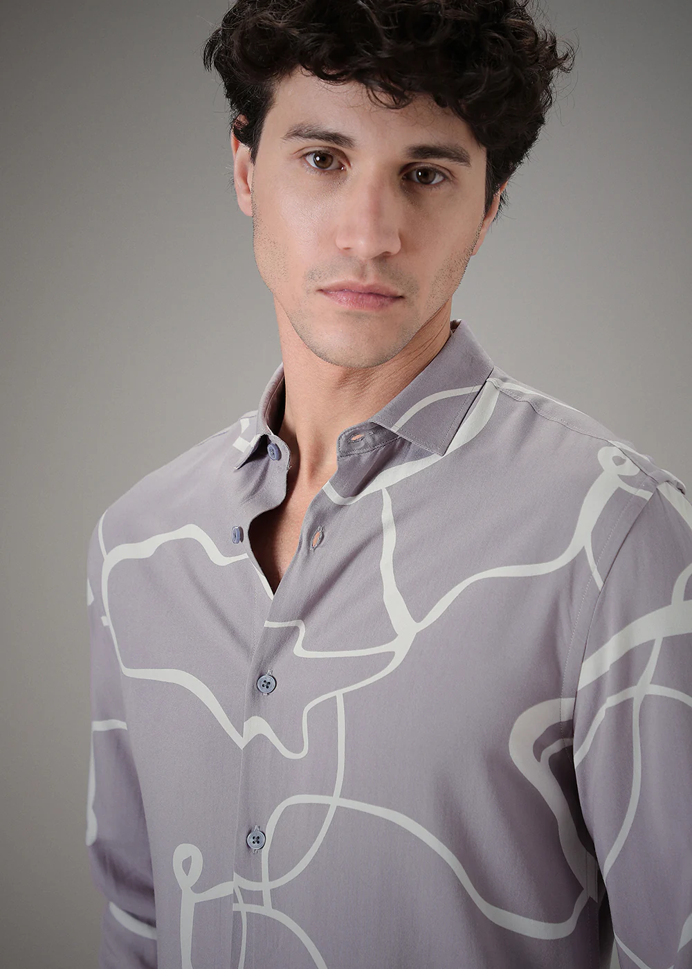 Grey Abstract Line Printed Shirt - Image 2