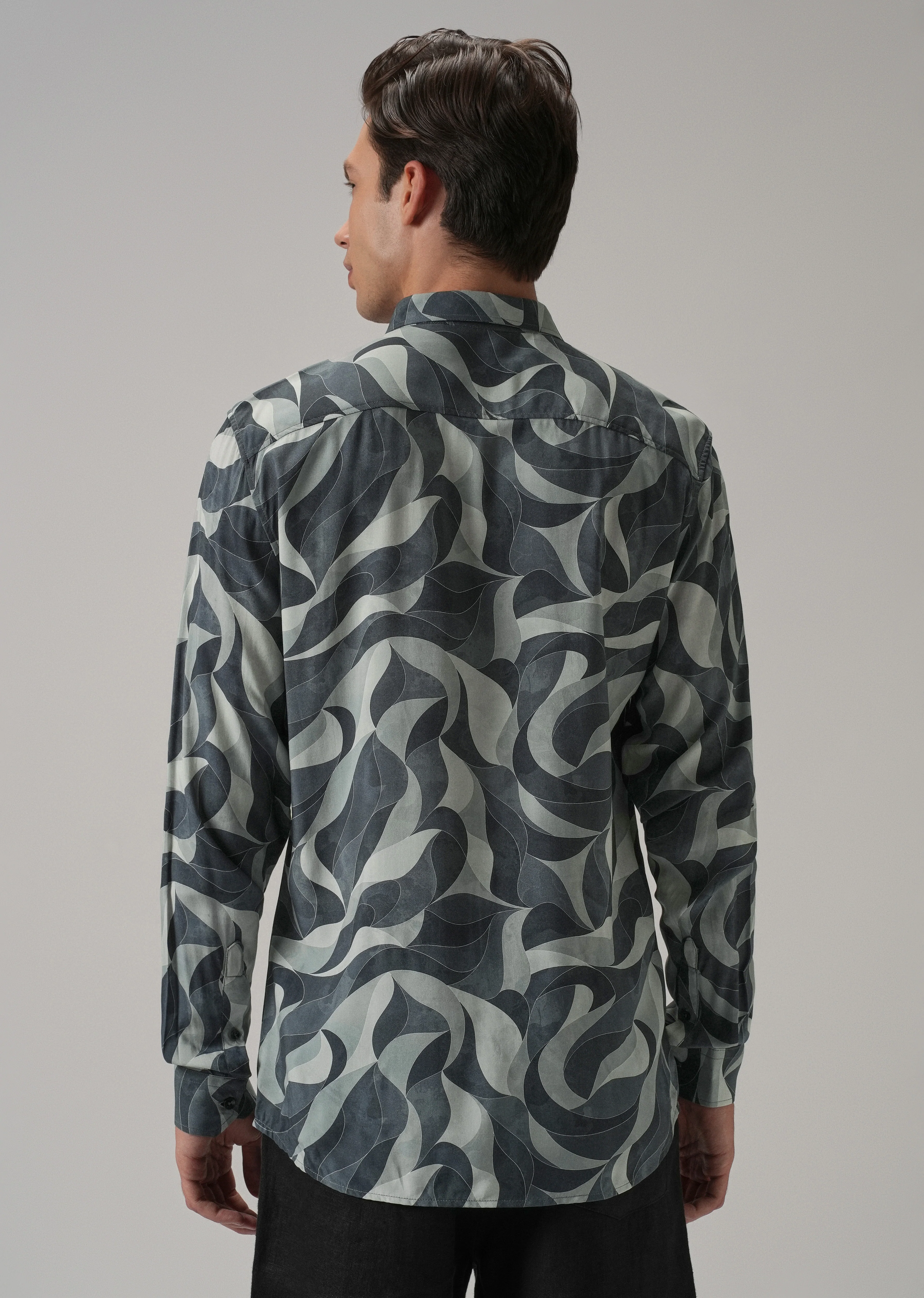 Grey Abstract Swirl Printed Shirt - Image 2