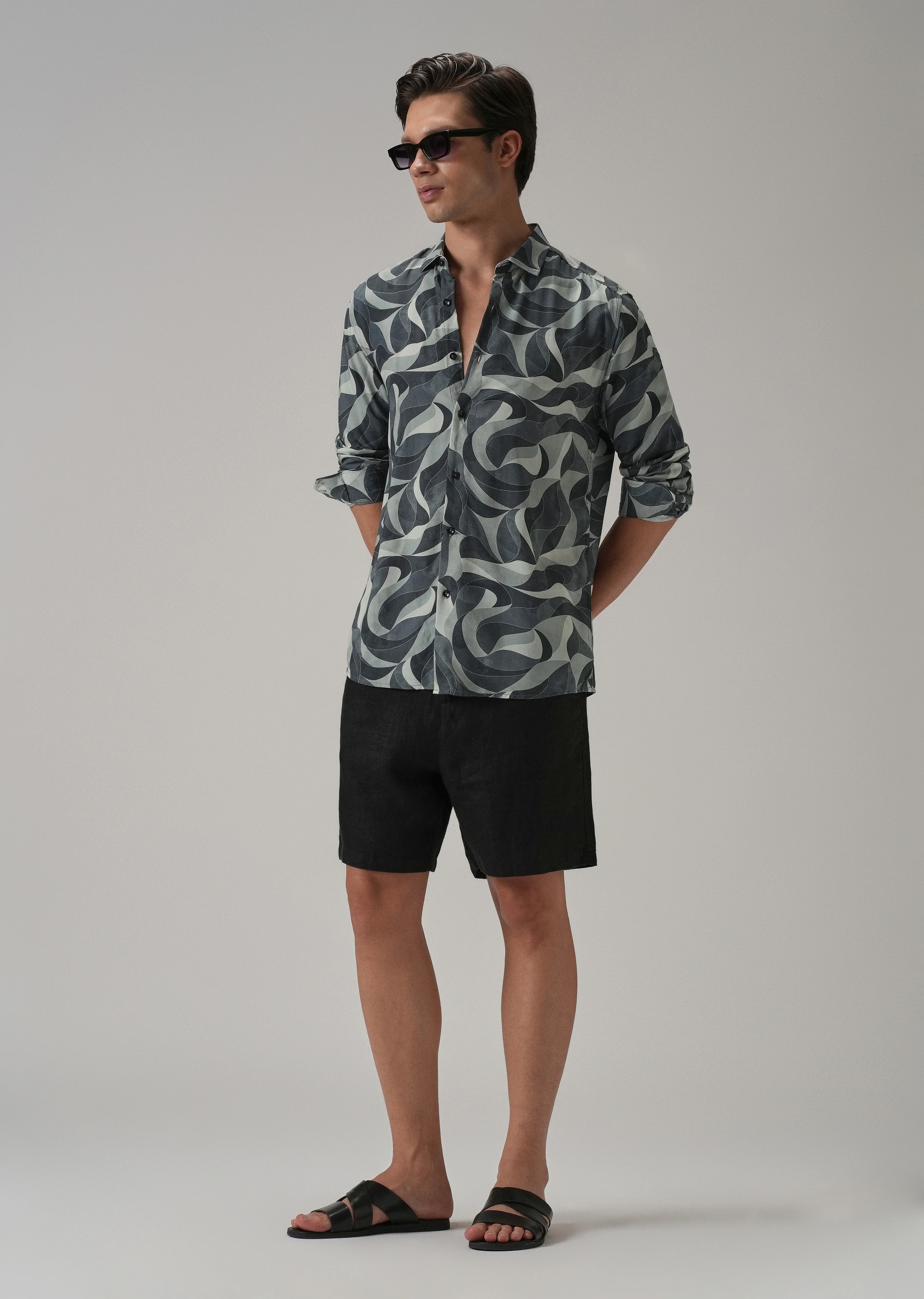 Grey Abstract Swirl Printed Shirt - Image 6