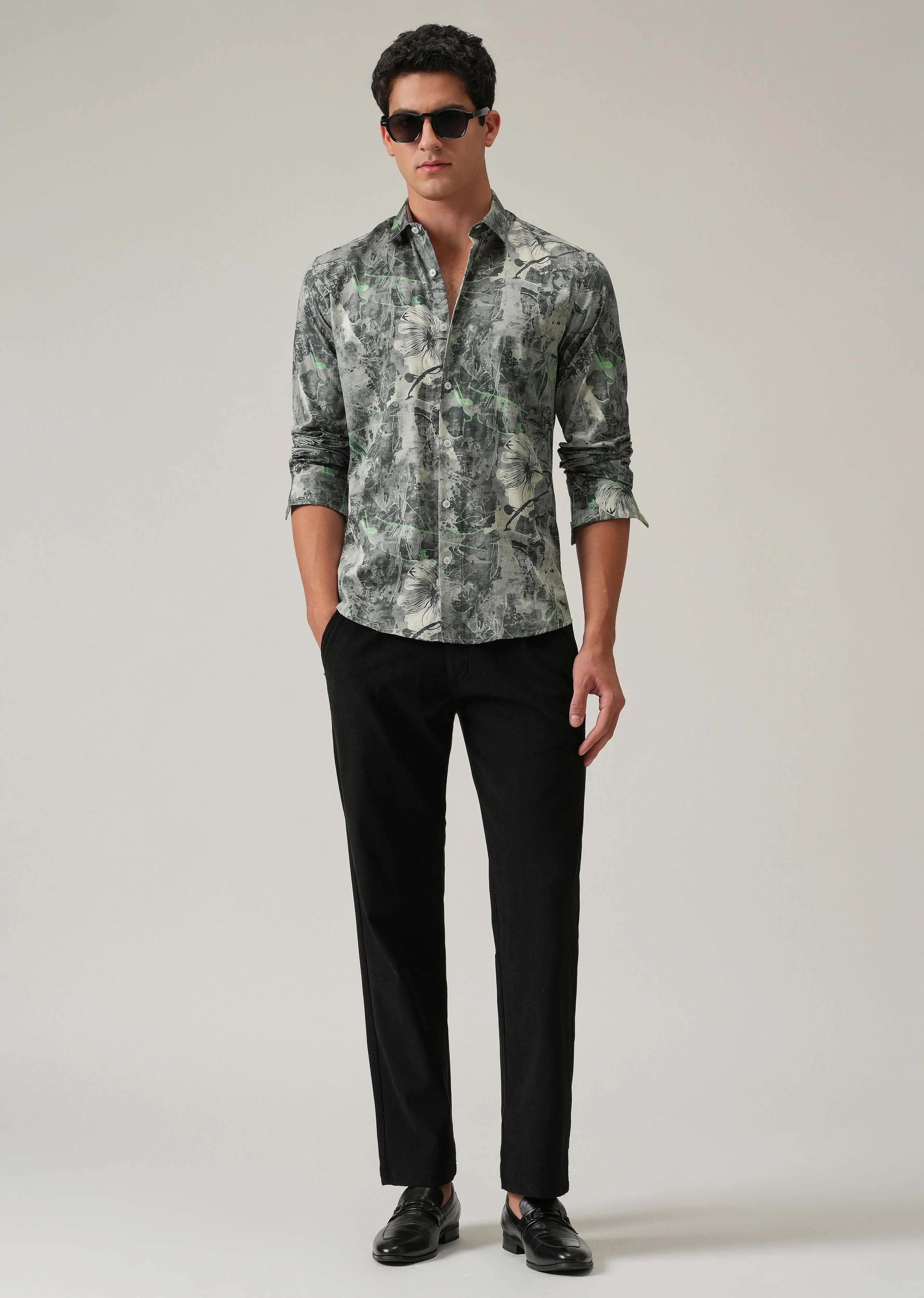 Grey Artistic Floral Print Shirt - Image 6