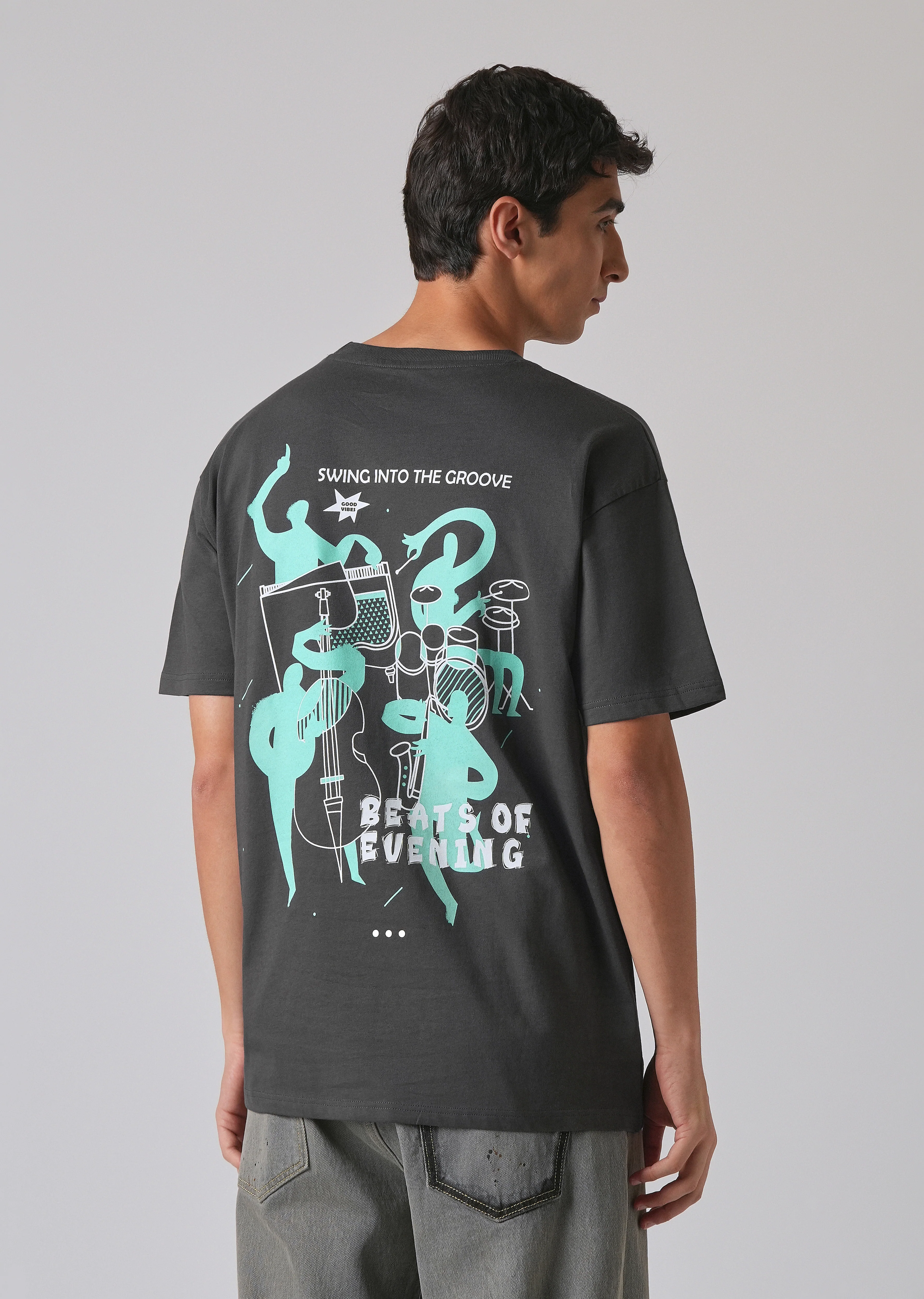 Grey Back Graphic Printed Oversized T-shirt - Image 2