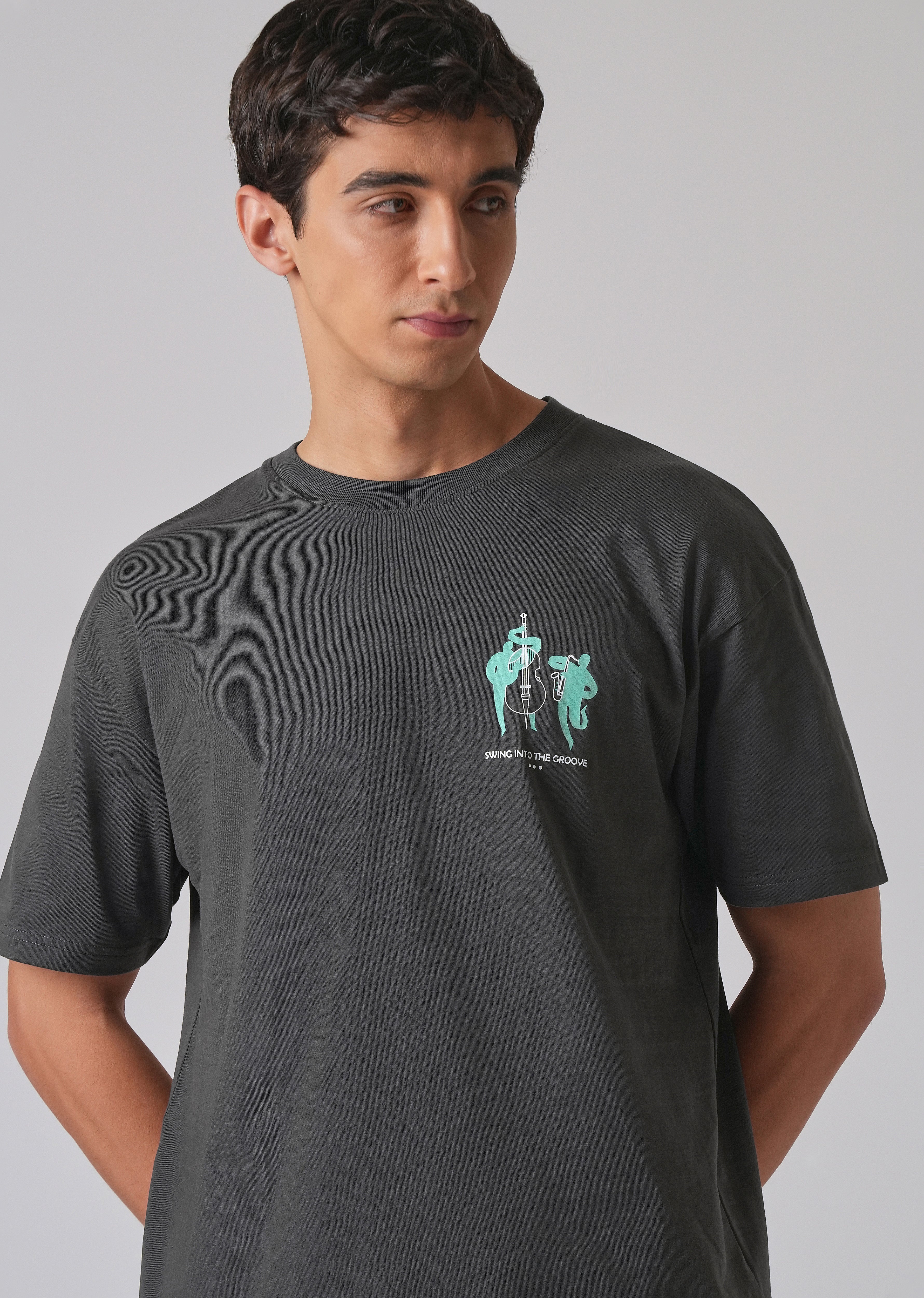Grey Back Graphic Printed Oversized T-shirt - Image 5