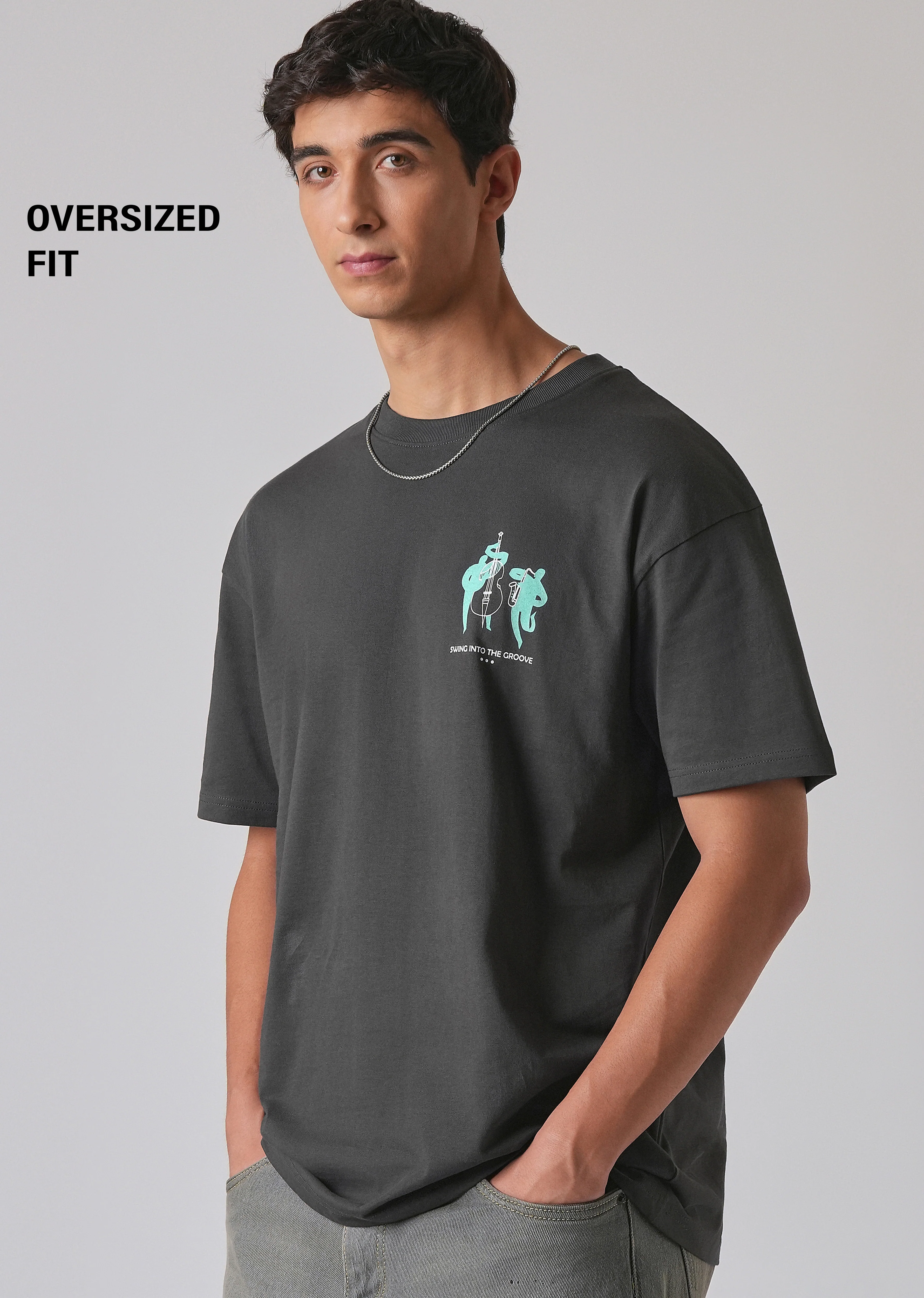 Grey Back Graphic Printed Oversized T-shirt - Image 7