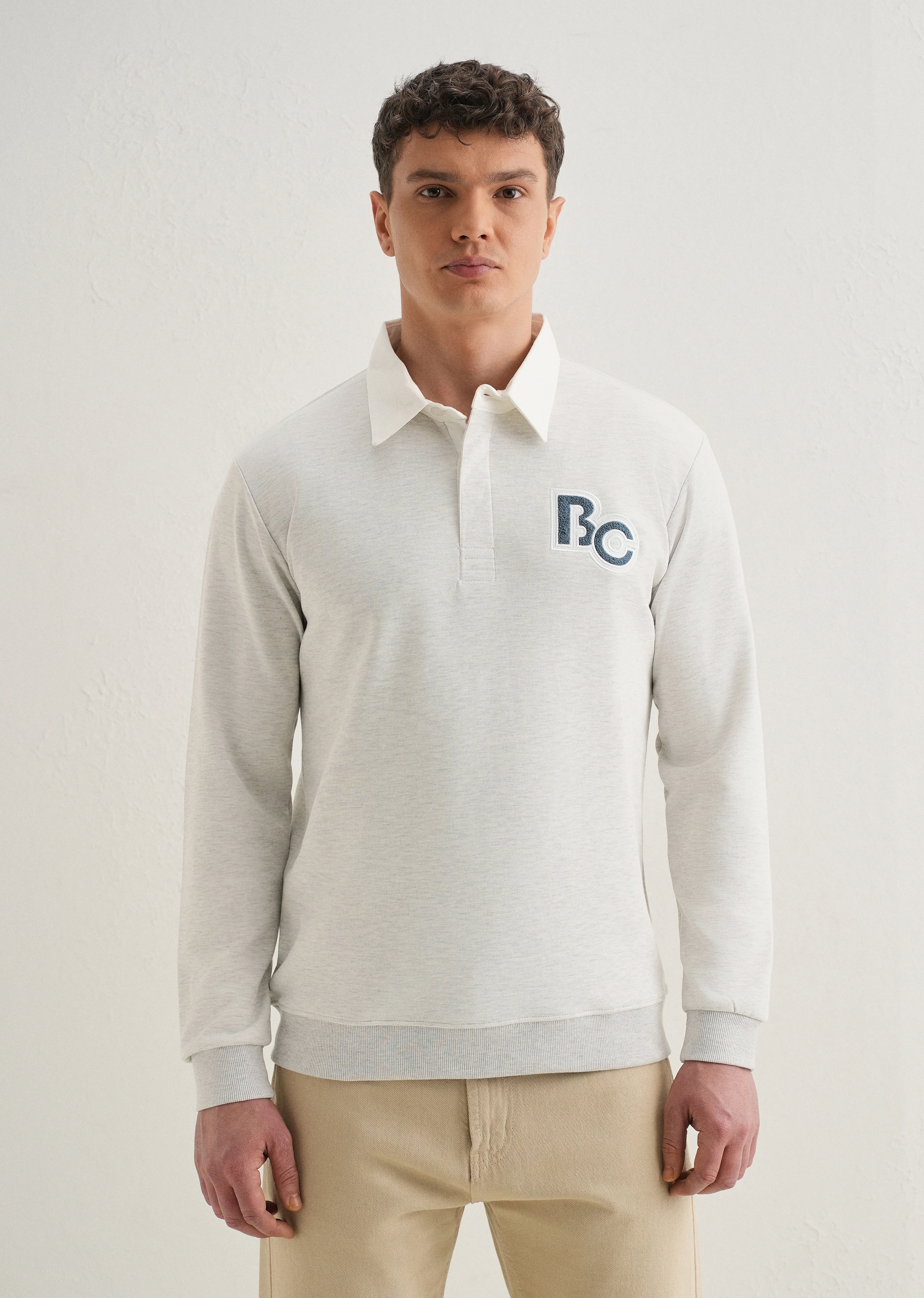 Grey Back Print Polo Sweatshirt - Image 2