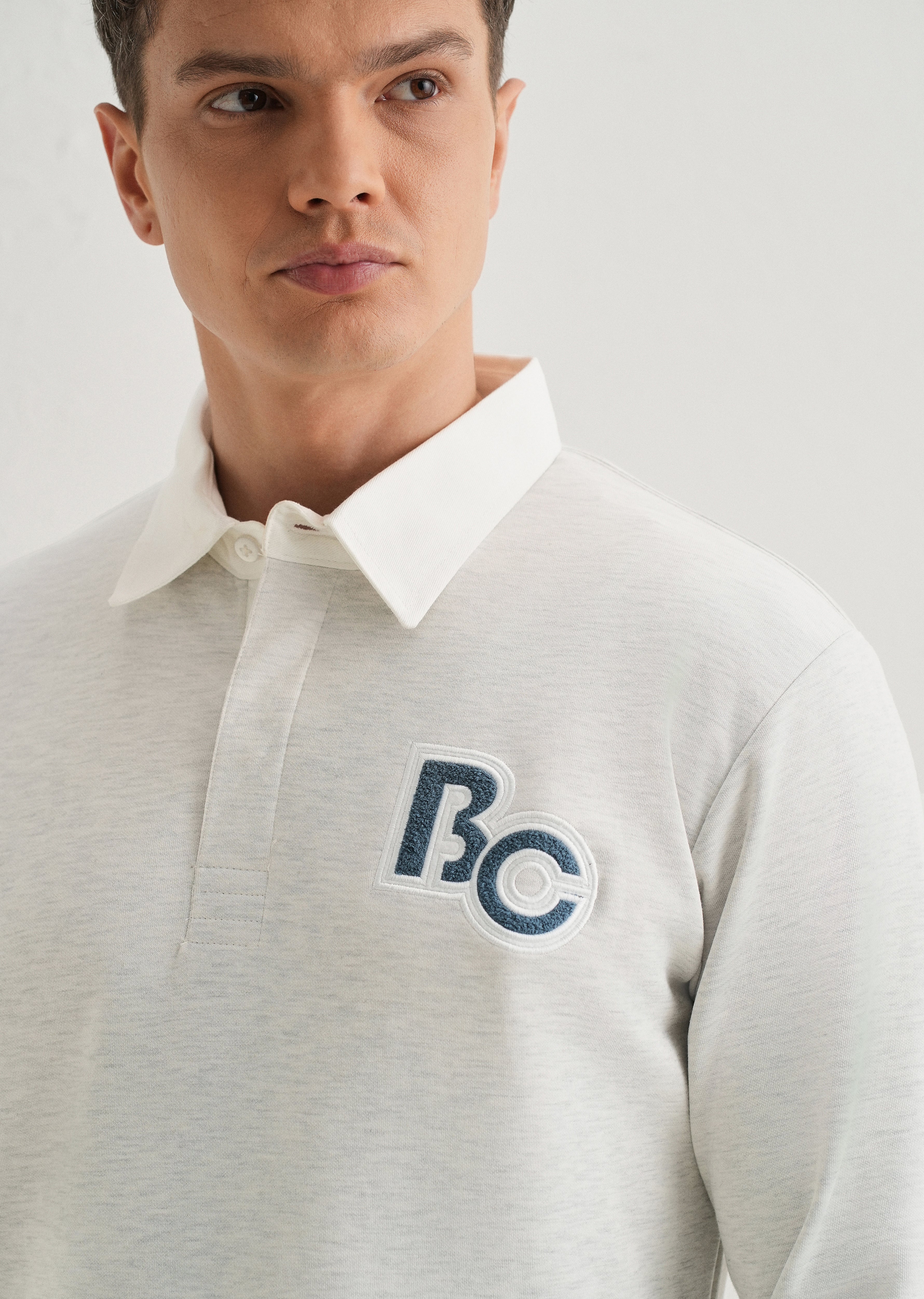 Grey Back Print Polo Sweatshirt - Image 5