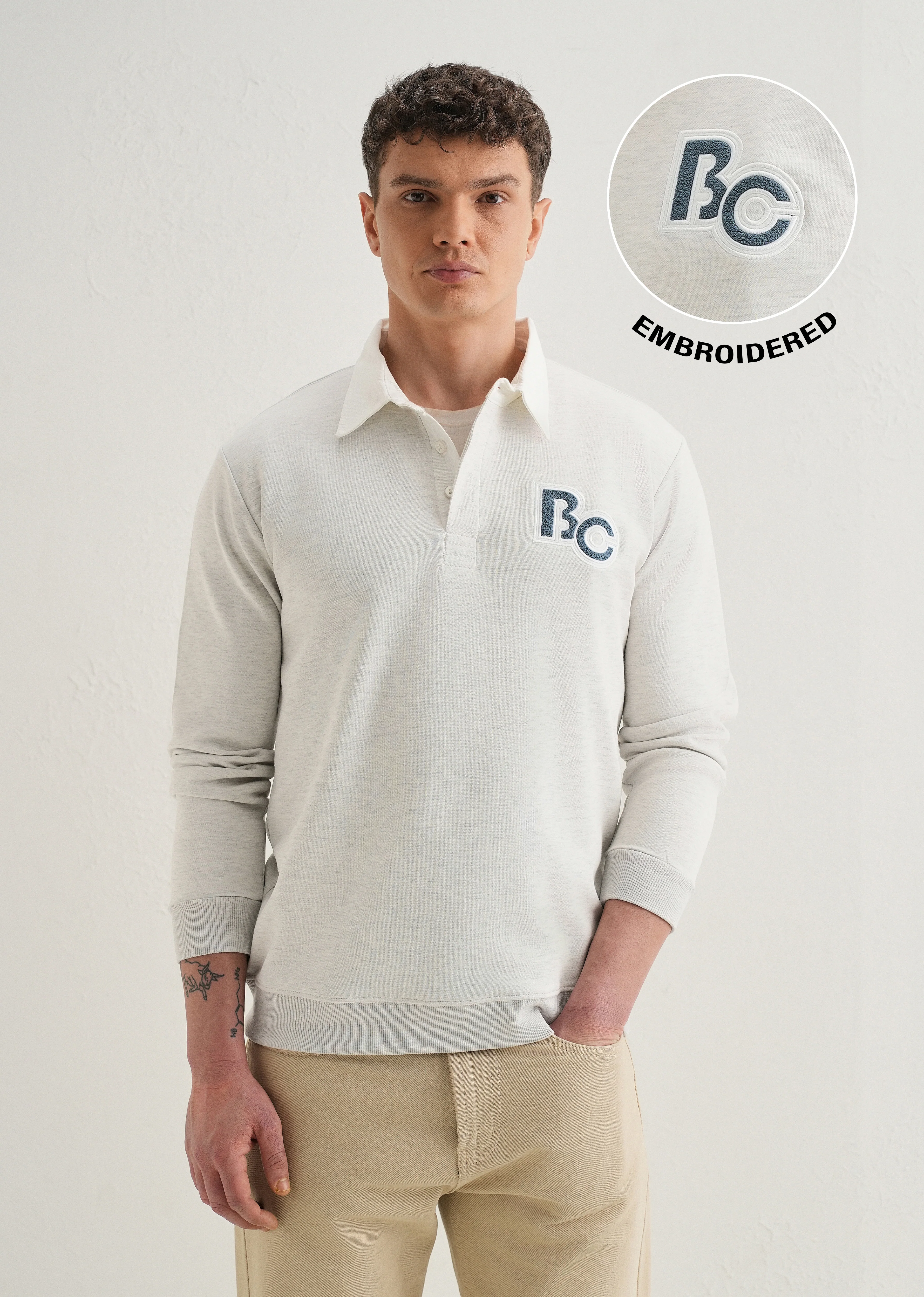 Grey Back Print Polo Sweatshirt - Image 8