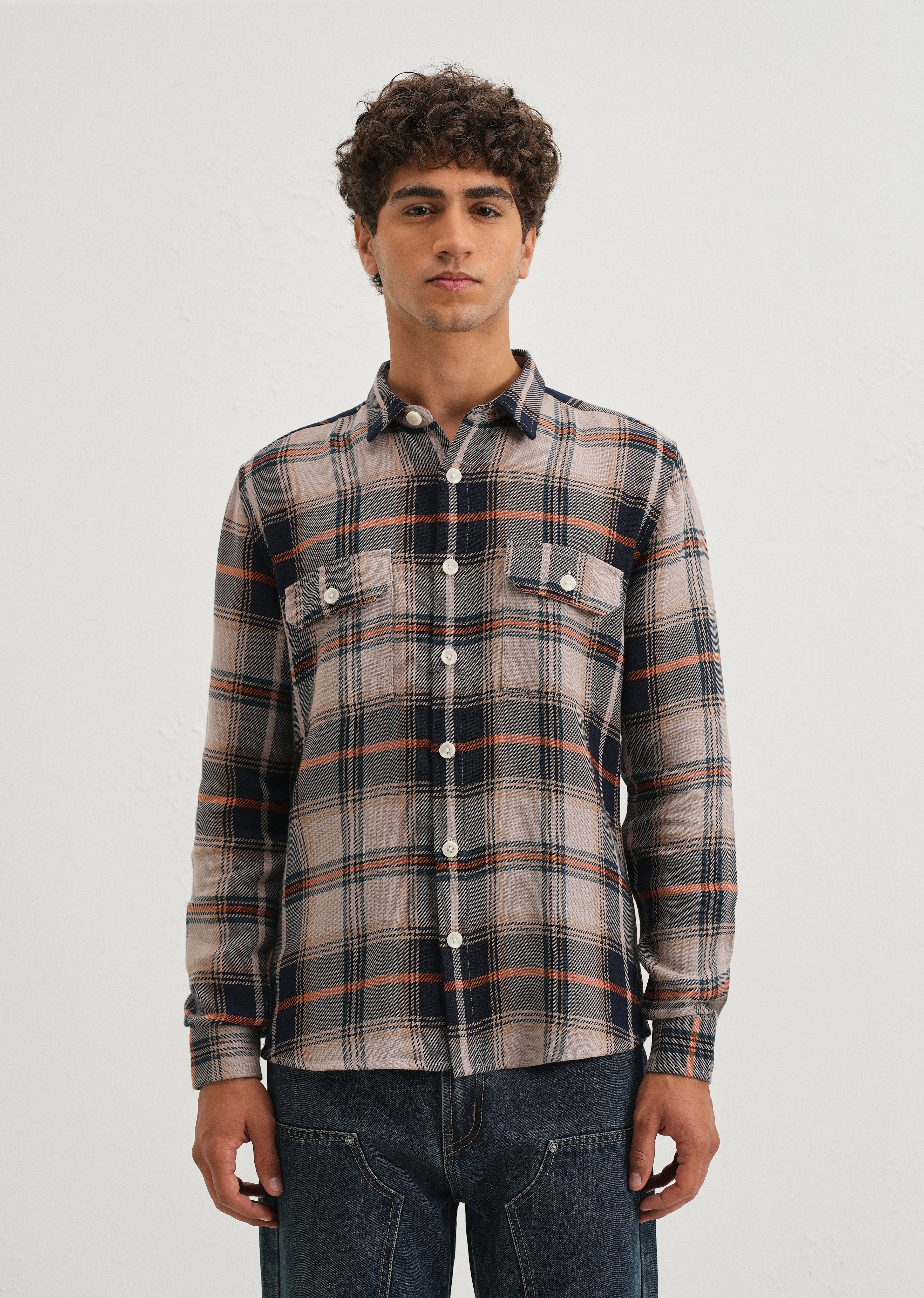 Grey Brushed Cotton Check Shirt - Image 3