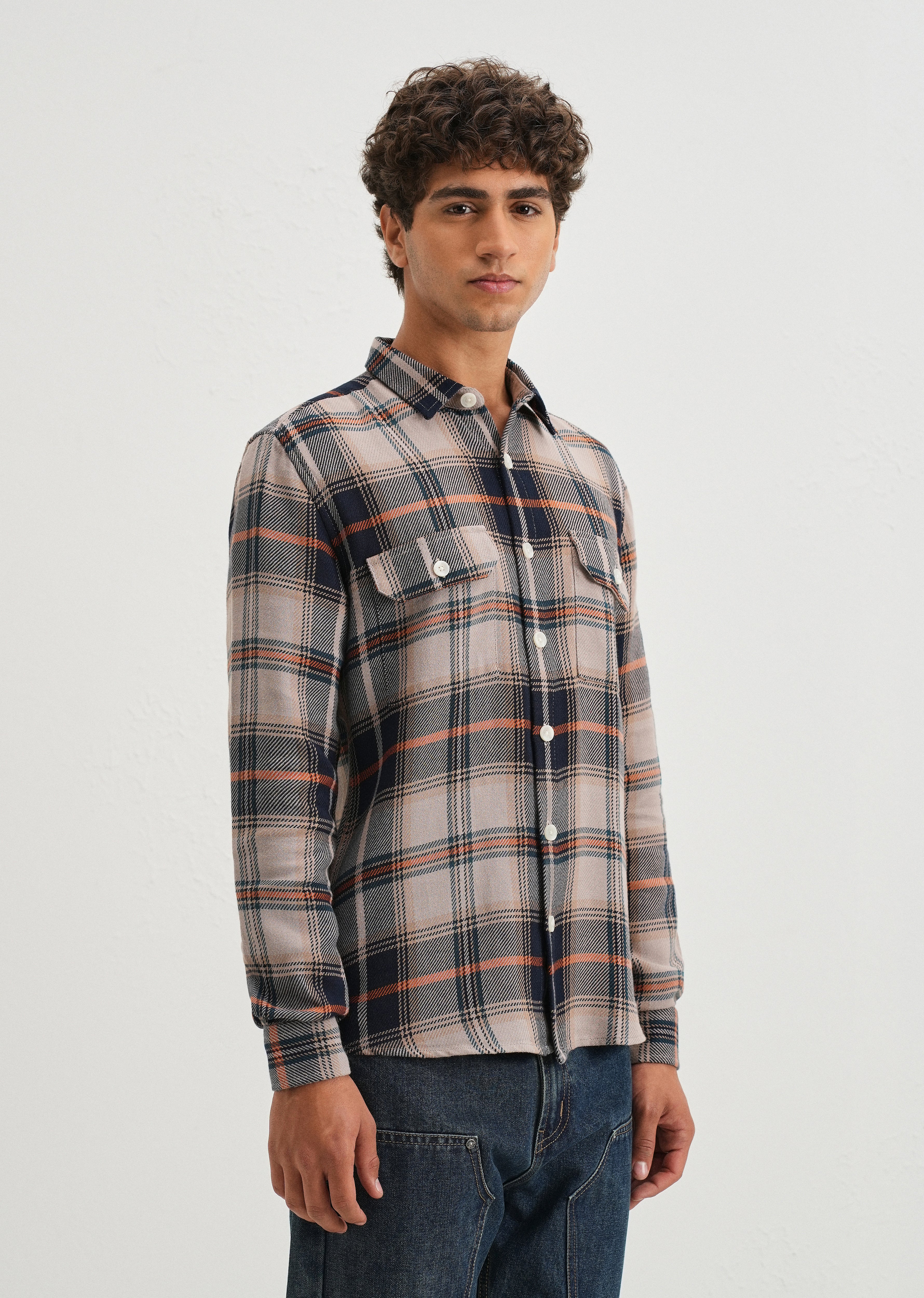 Grey Brushed Cotton Check Shirt - Image 4