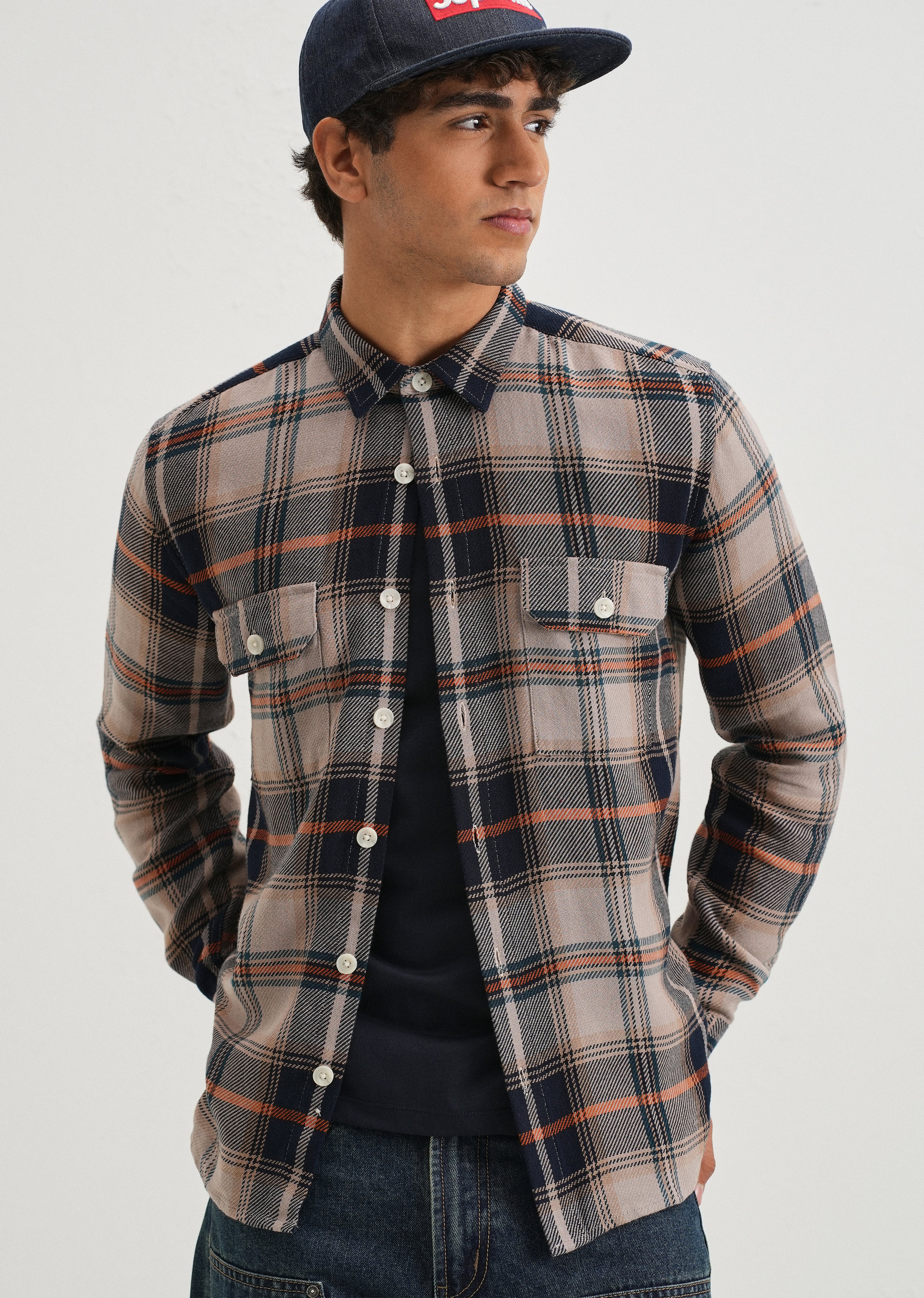 Grey Brushed Cotton Check Shirt - Image 7