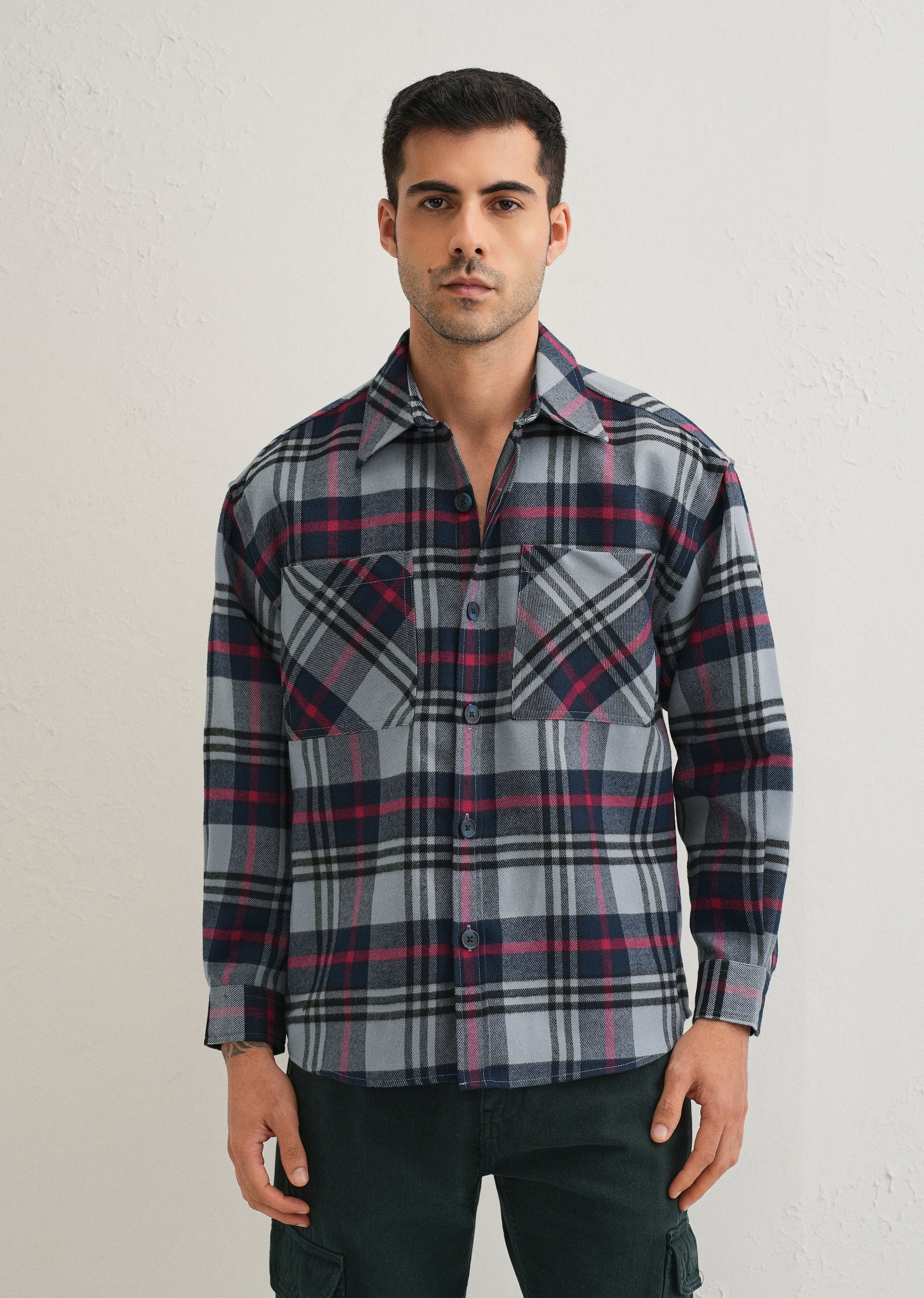 Grey Checked Relaxed Fit Shacket - Image 4
