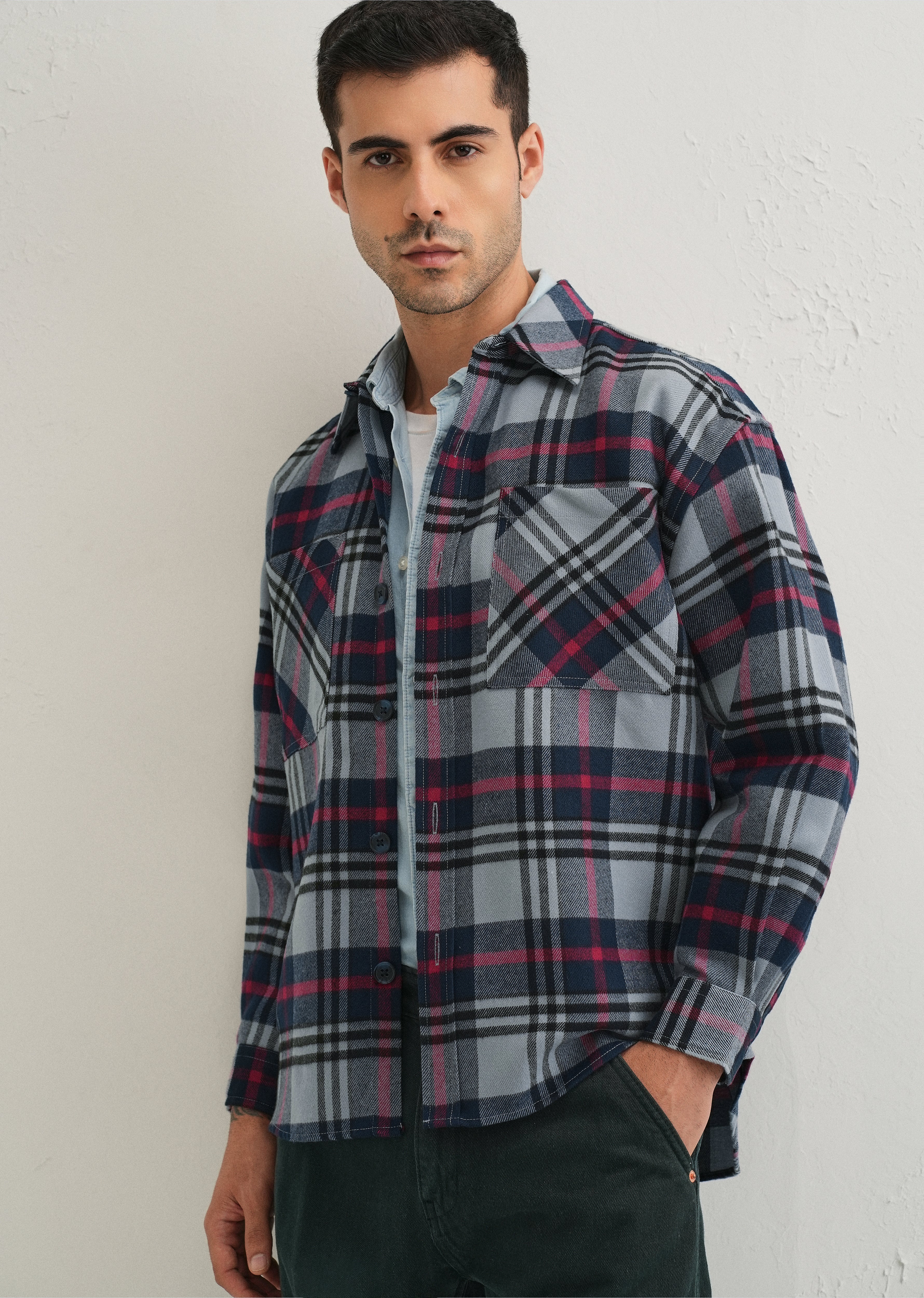 Grey Checked Relaxed Fit Shacket - Image 8