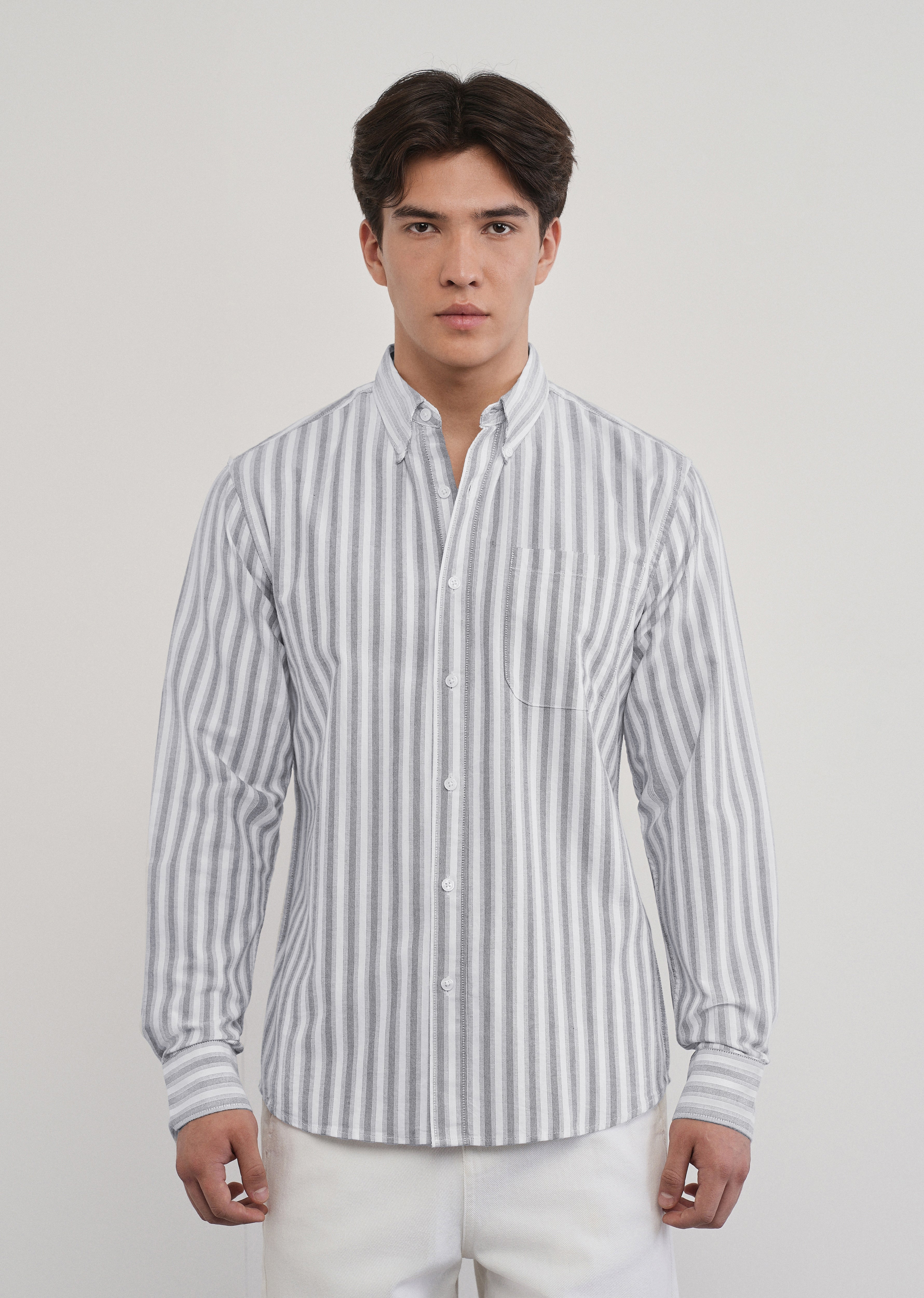 Grey Classic Cotton Stripe Shirt - Image 3