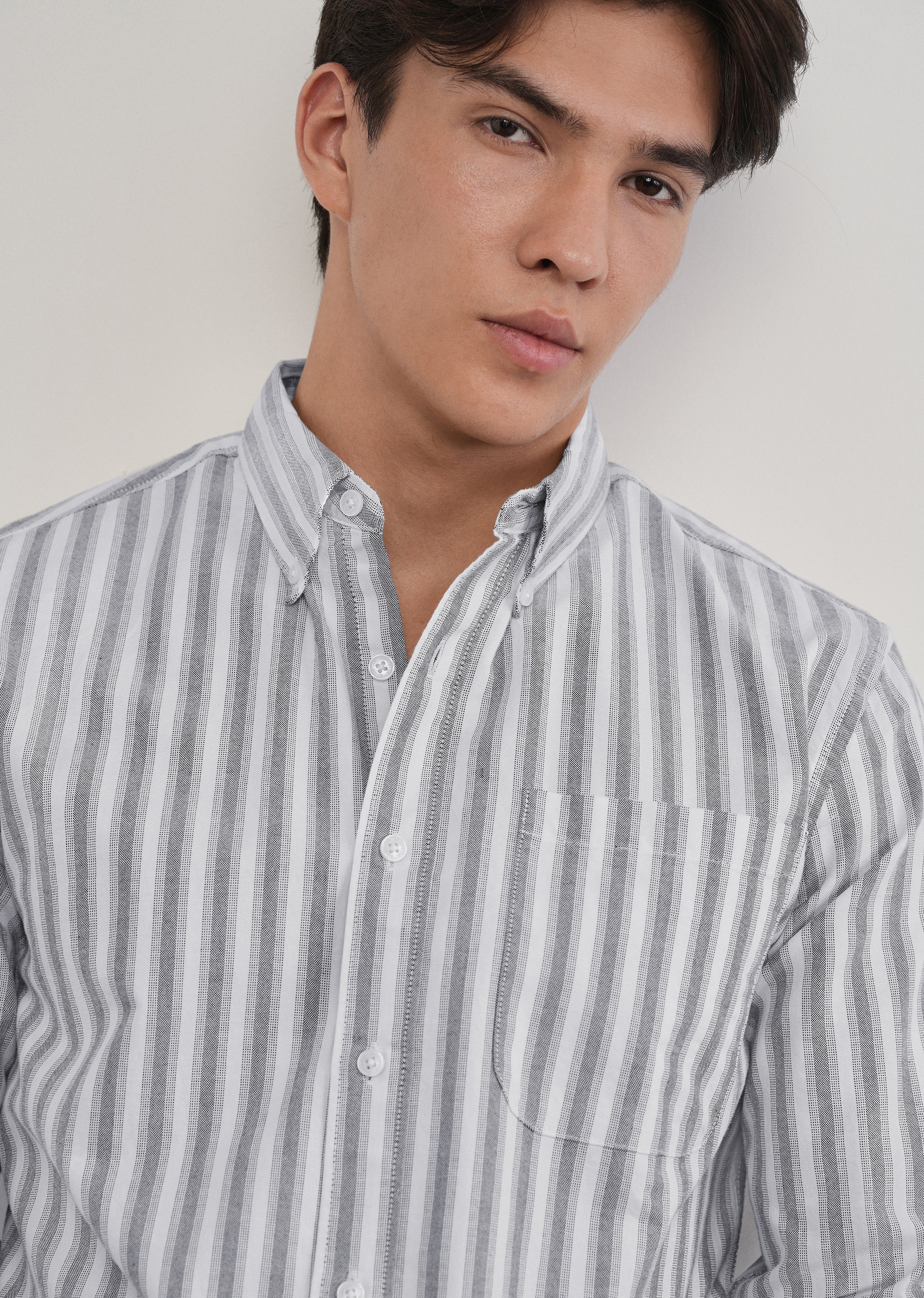 Grey Classic Cotton Stripe Shirt - Image 5