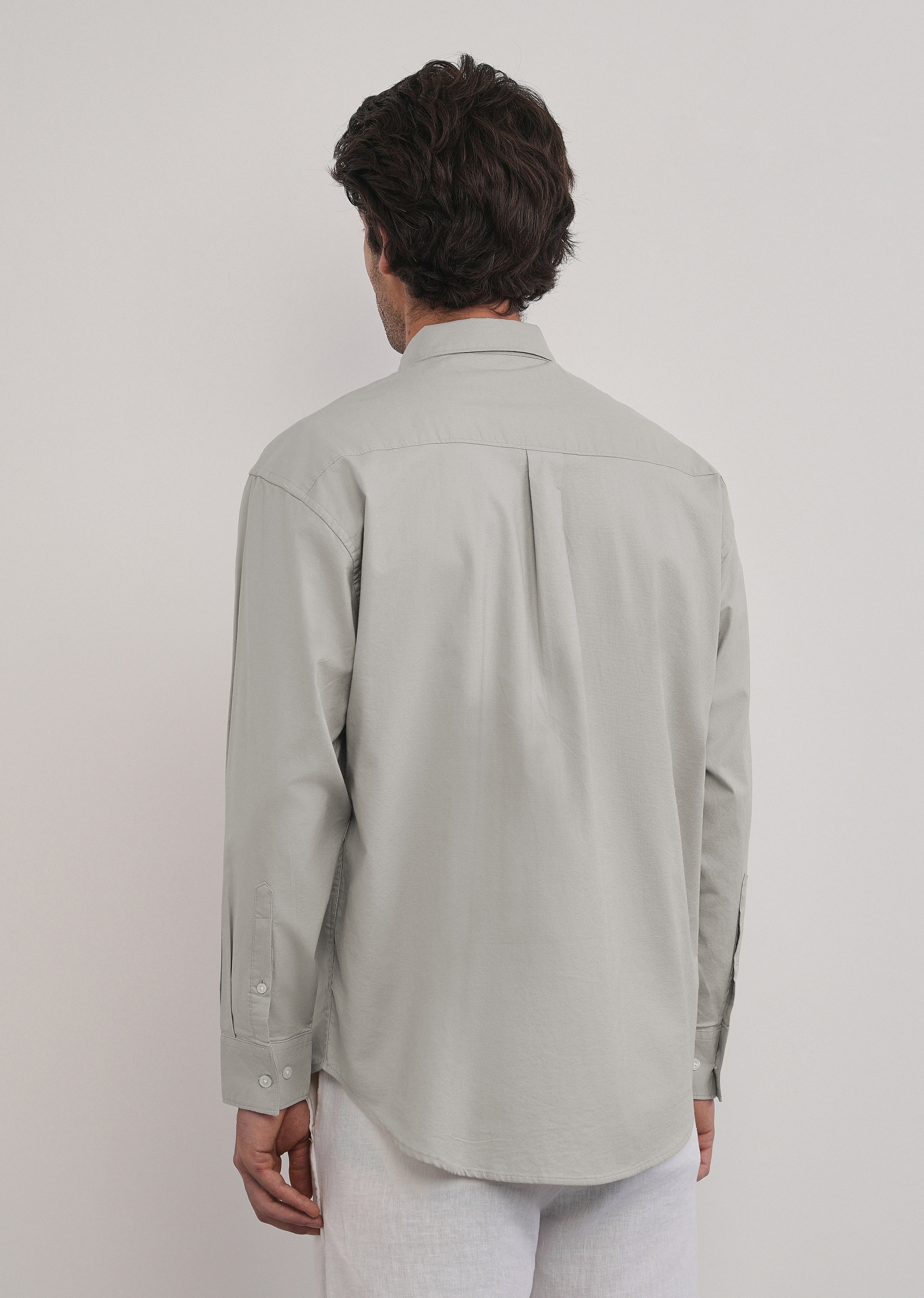 Grey Cotton Stretch Oversized Shirt - Image 2