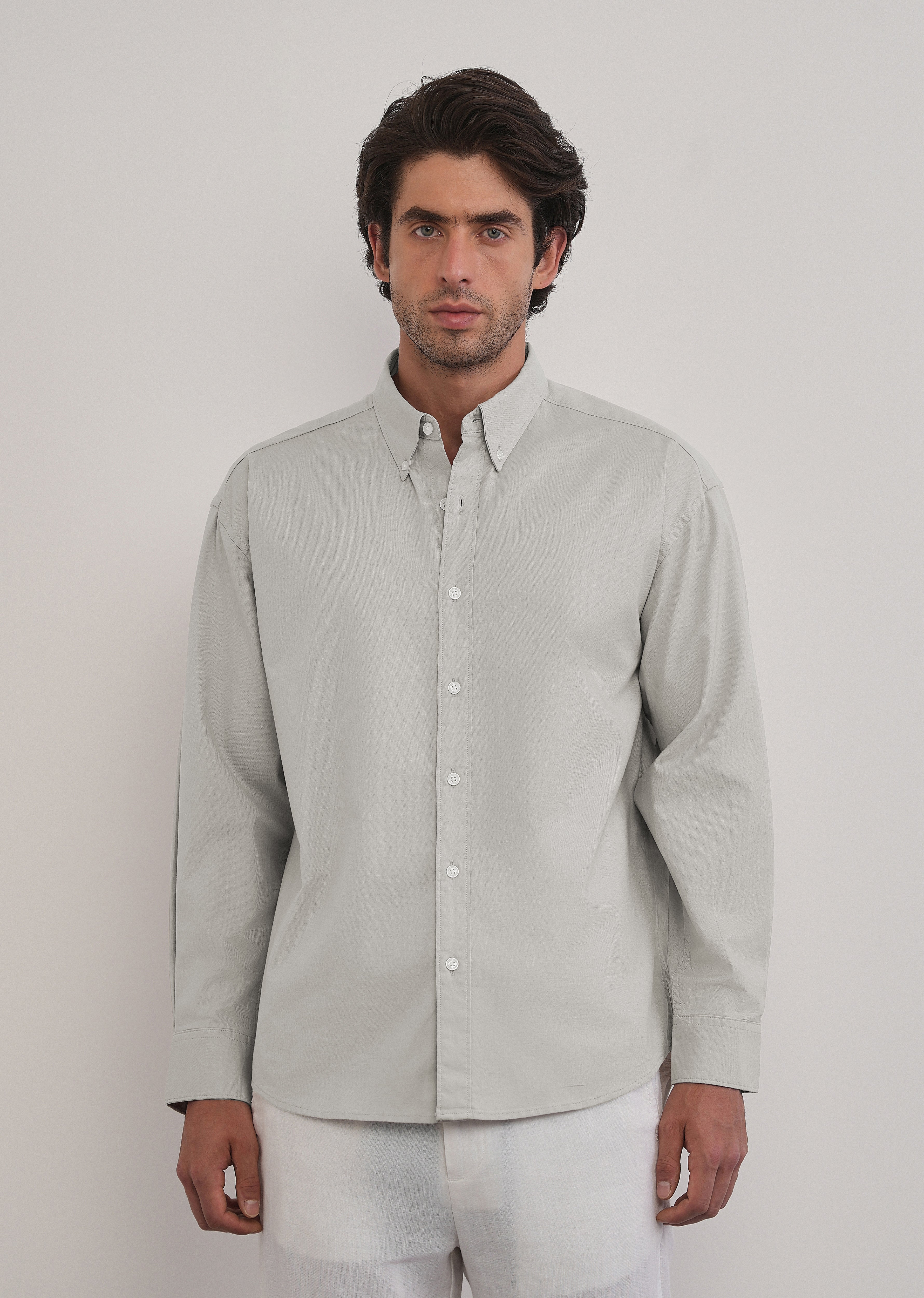 Grey Cotton Stretch Oversized Shirt - Image 3