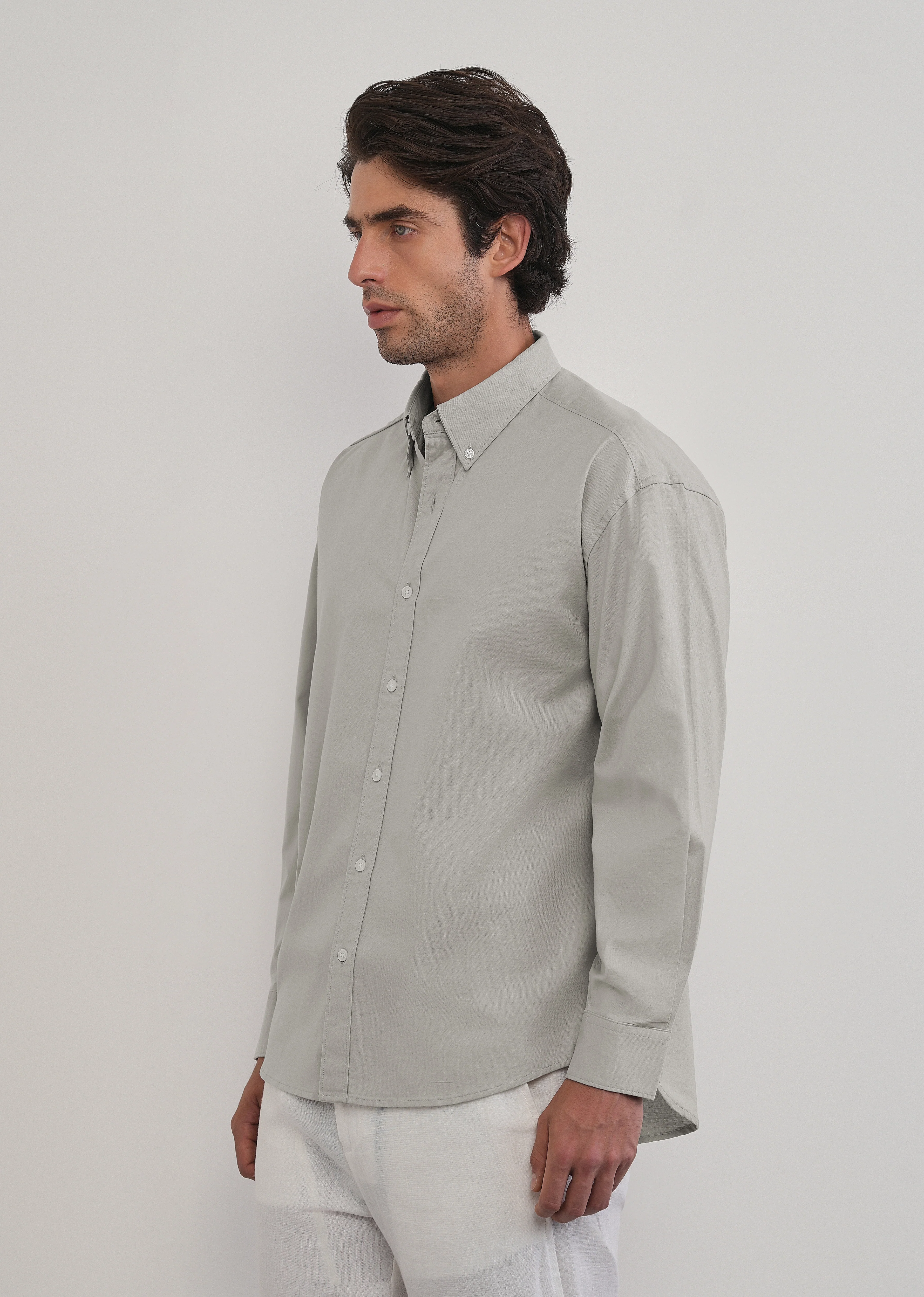 Grey Cotton Stretch Oversized Shirt - Image 4