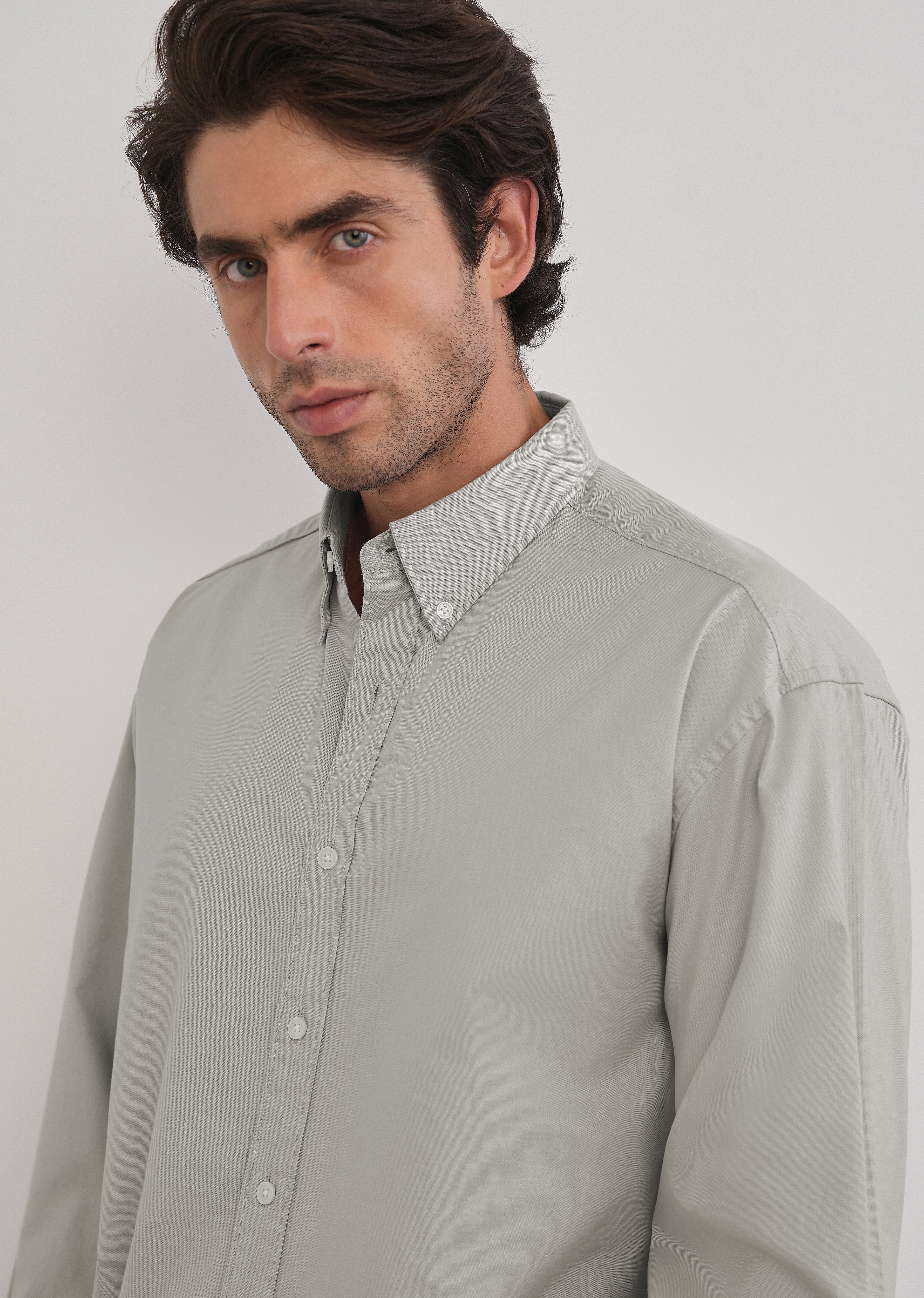 Grey Cotton Stretch Oversized Shirt - Image 5