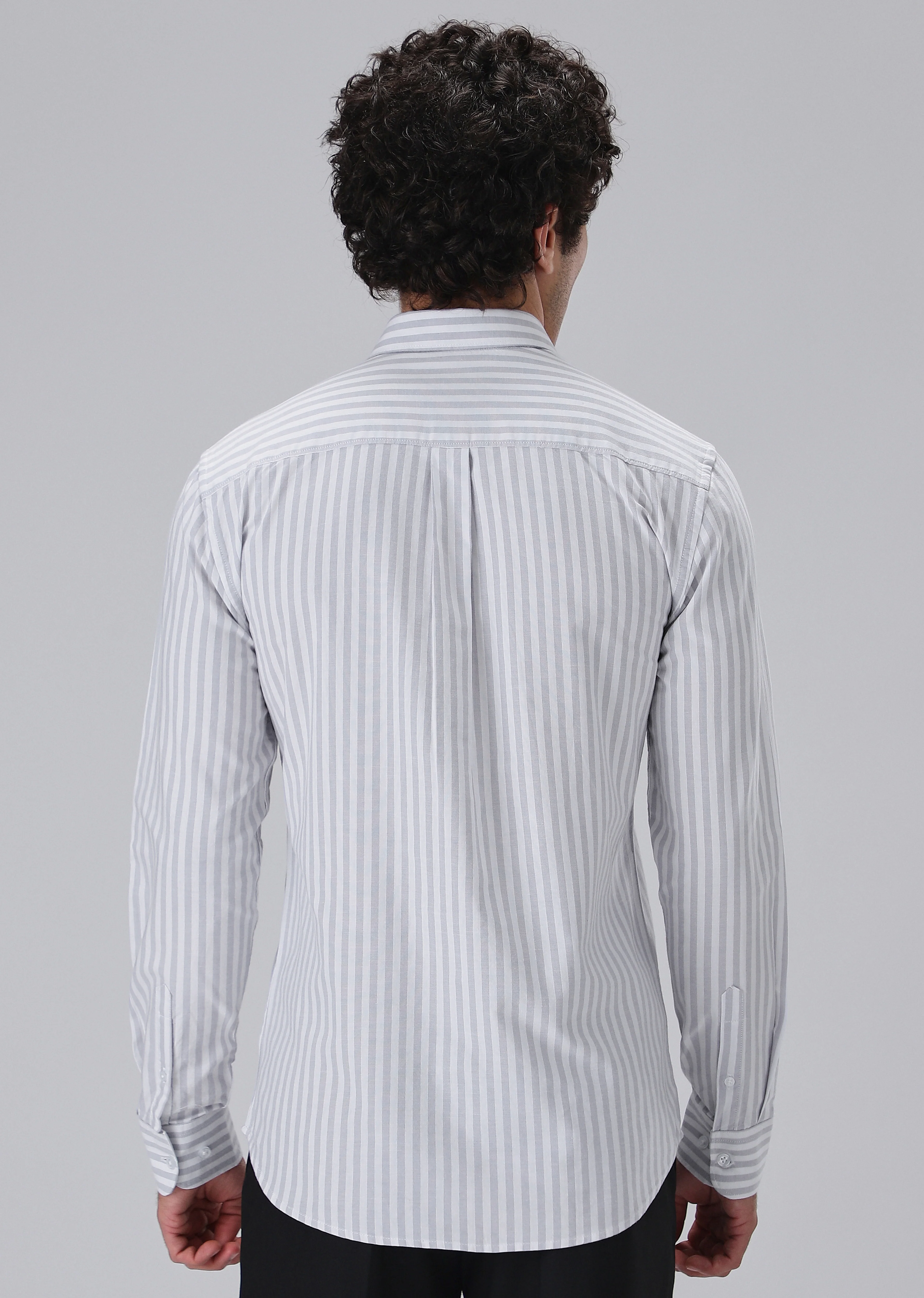 Grey Cotton Oxford Stripe Shirt - Image 4