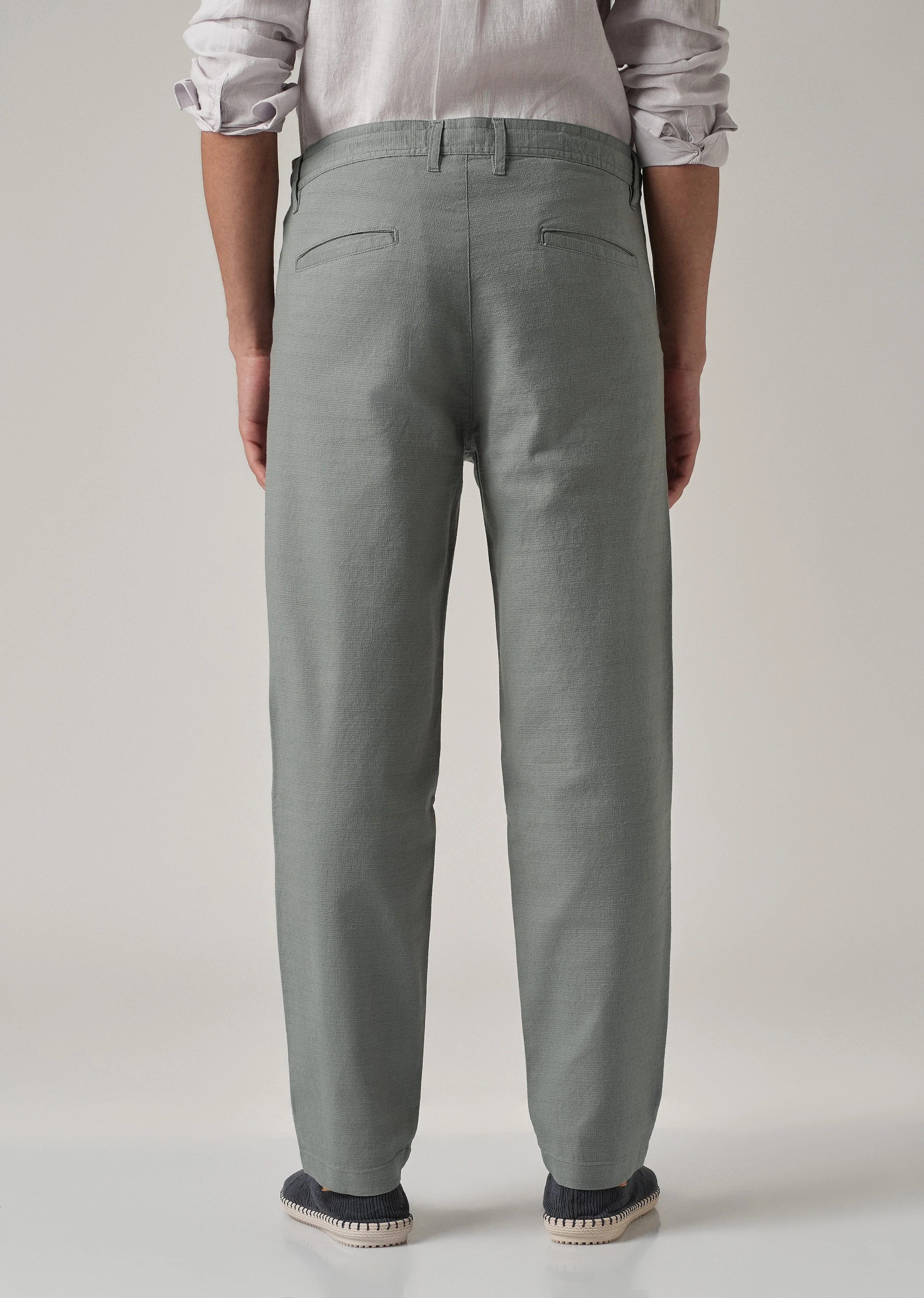 Grey Linen-Look Cotton Trousers - Image 2