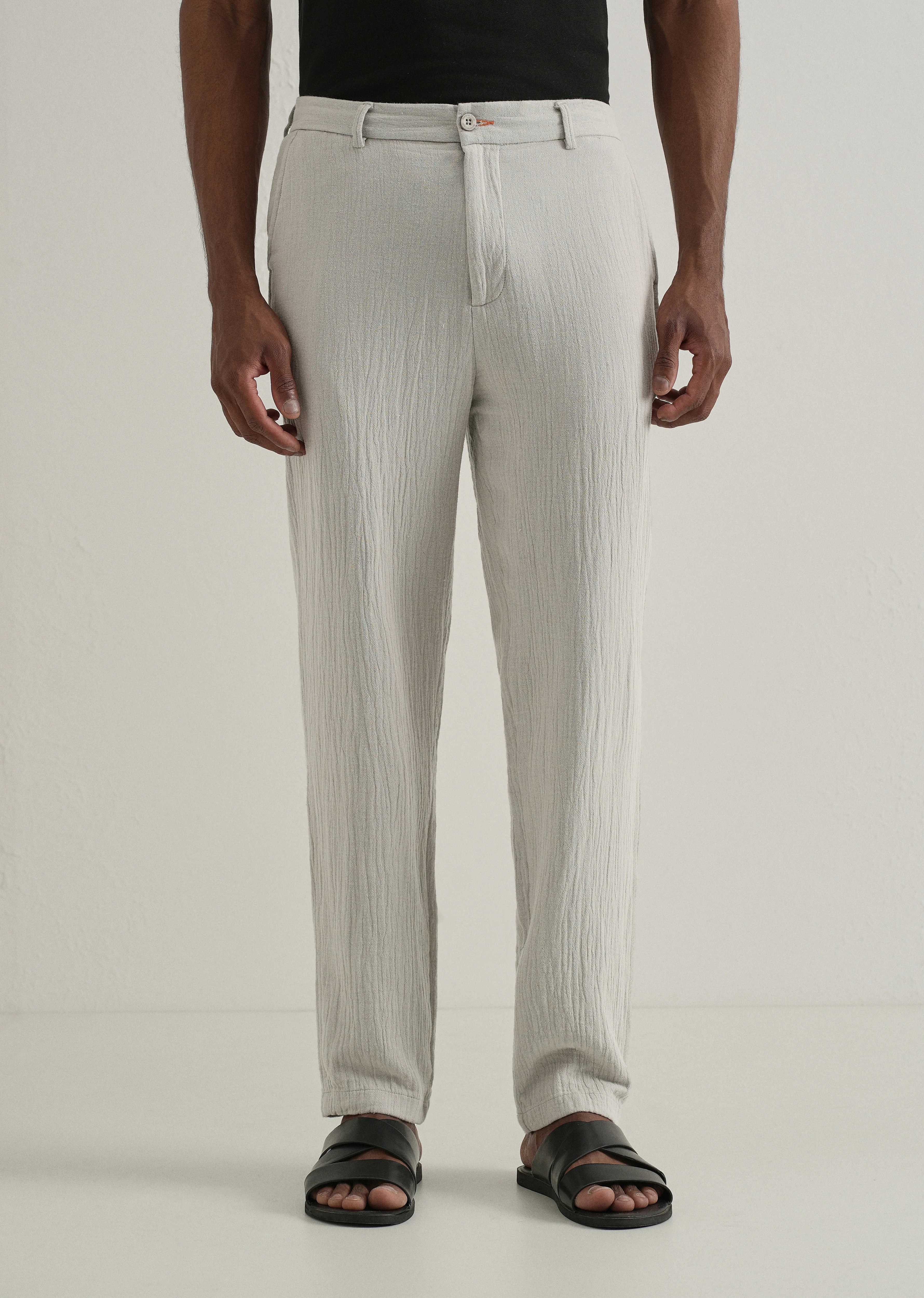 Grey Crinkled Cotton Trouser - Image 3