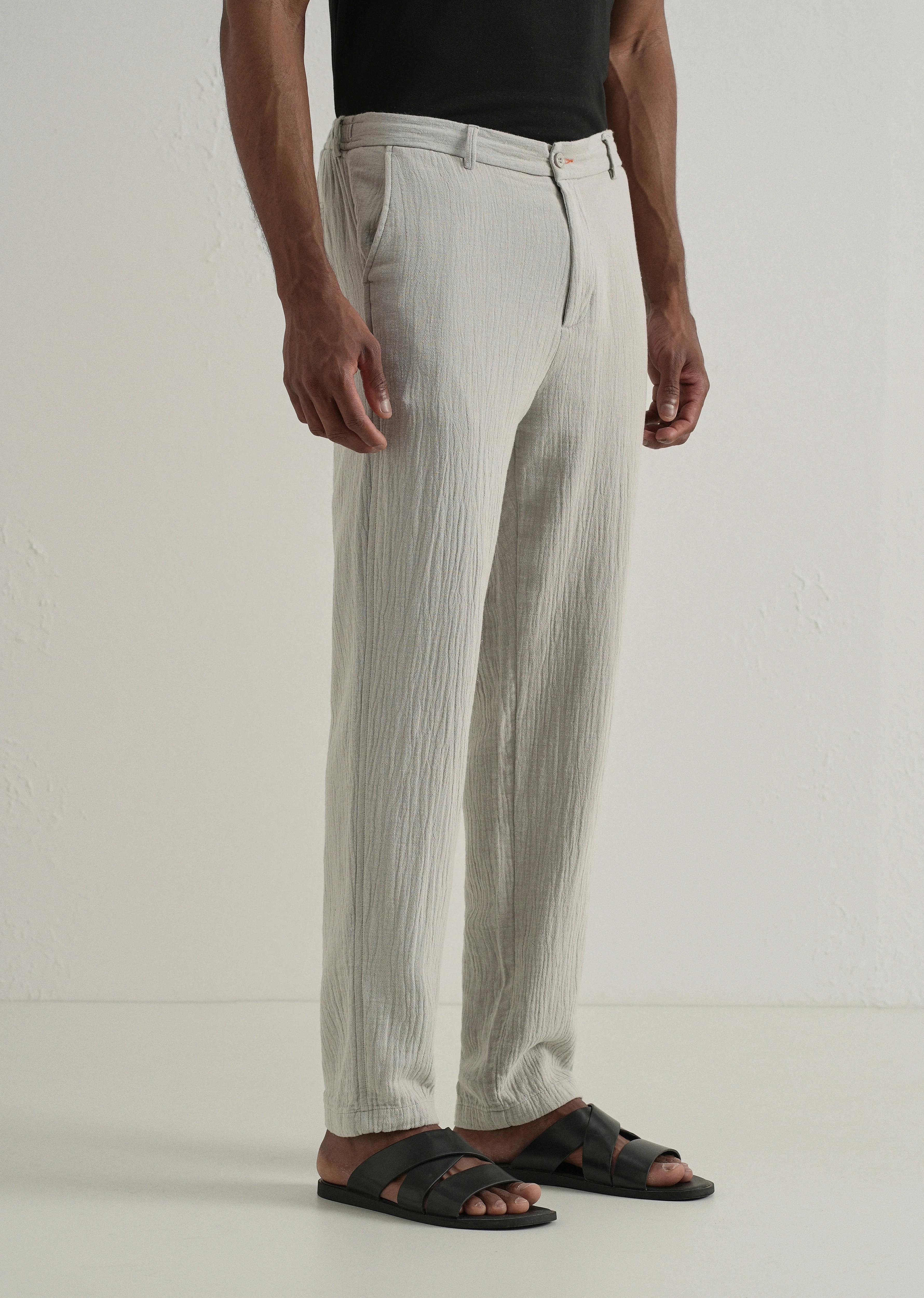 Grey Crinkled Cotton Trouser - Image 4