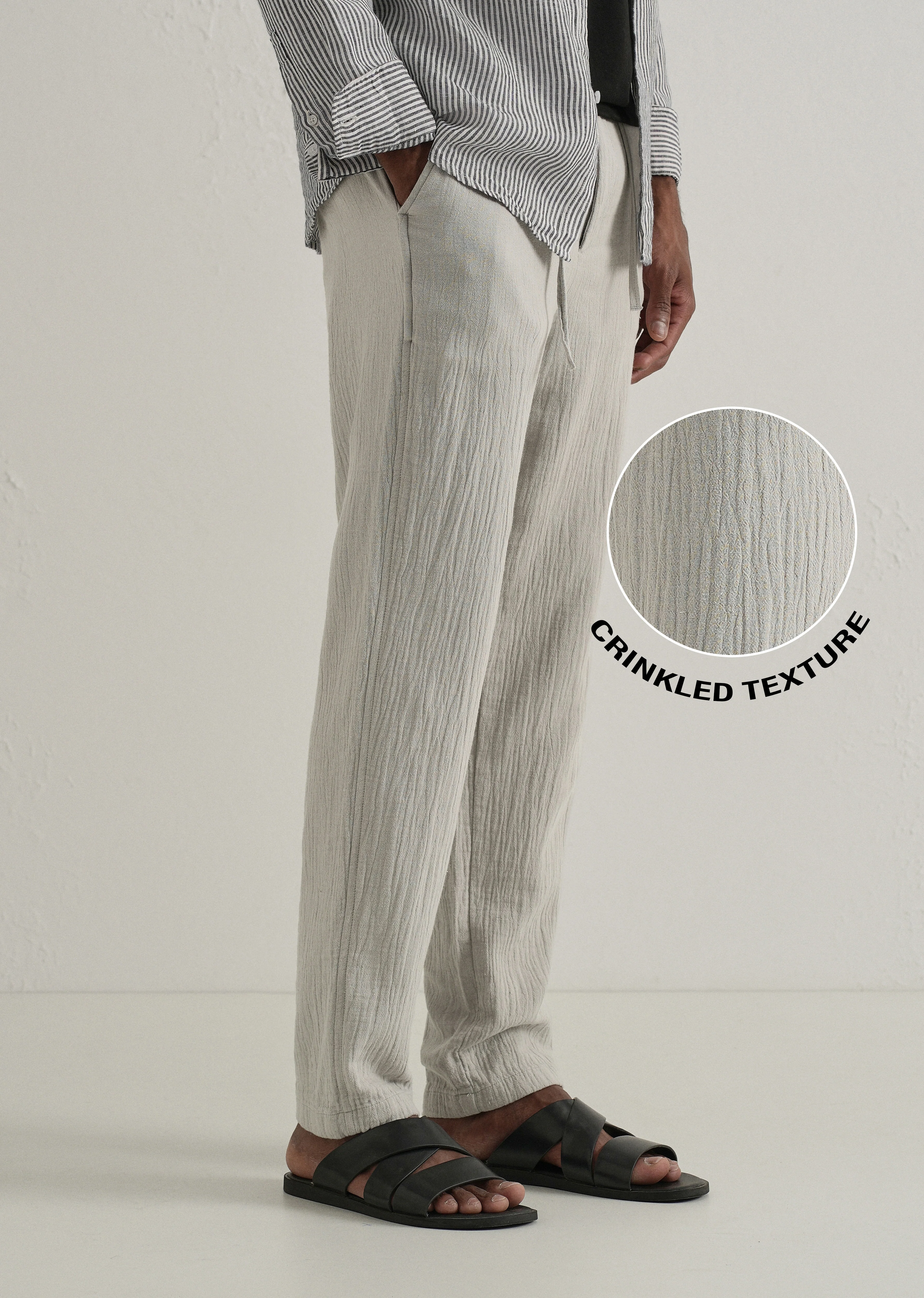 Grey Crinkled Cotton Trouser - Image 7