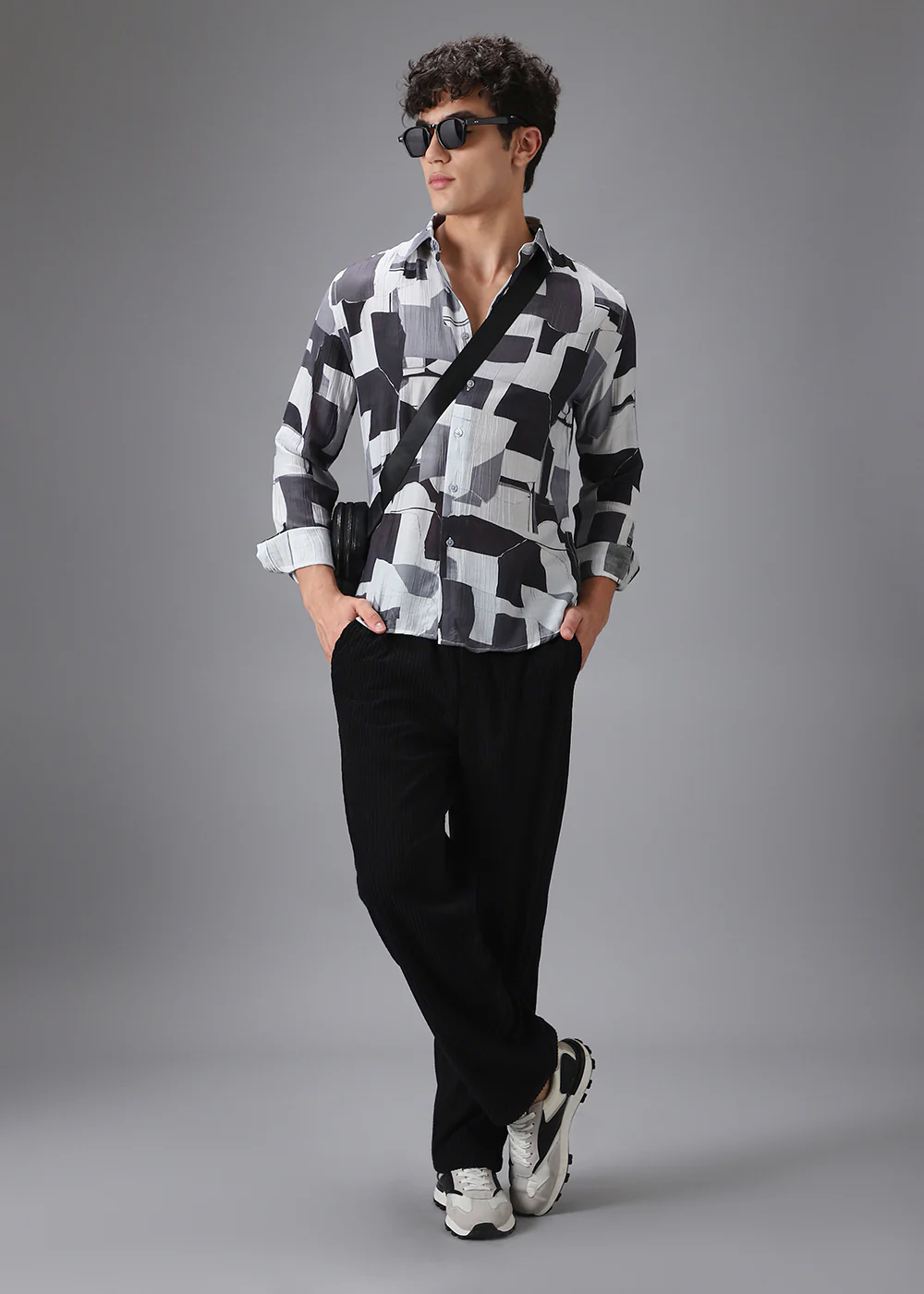 Grey Crushed Printed Shirt - Image 6