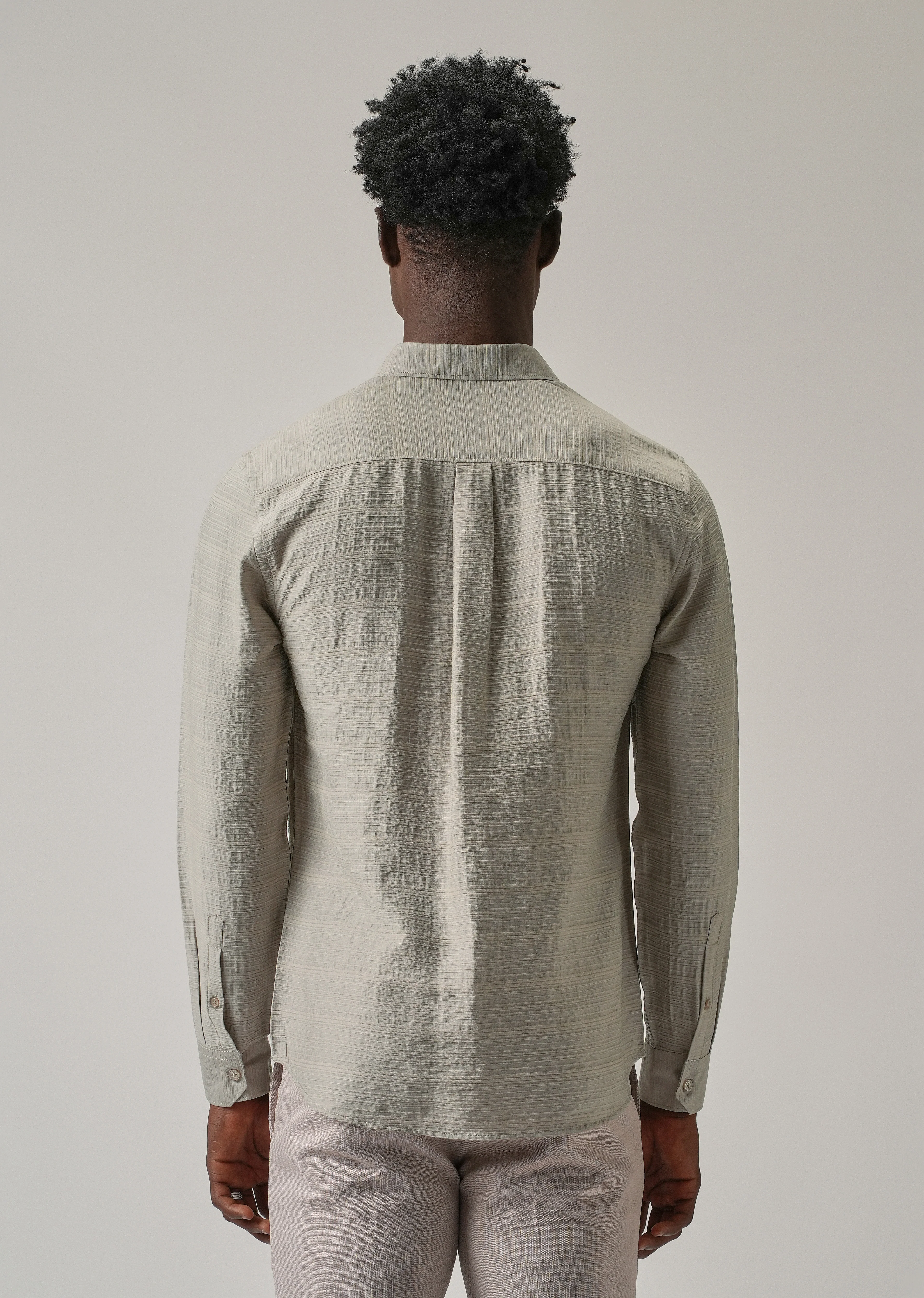Grey Crushed Self Stripe Shirt - Image 2