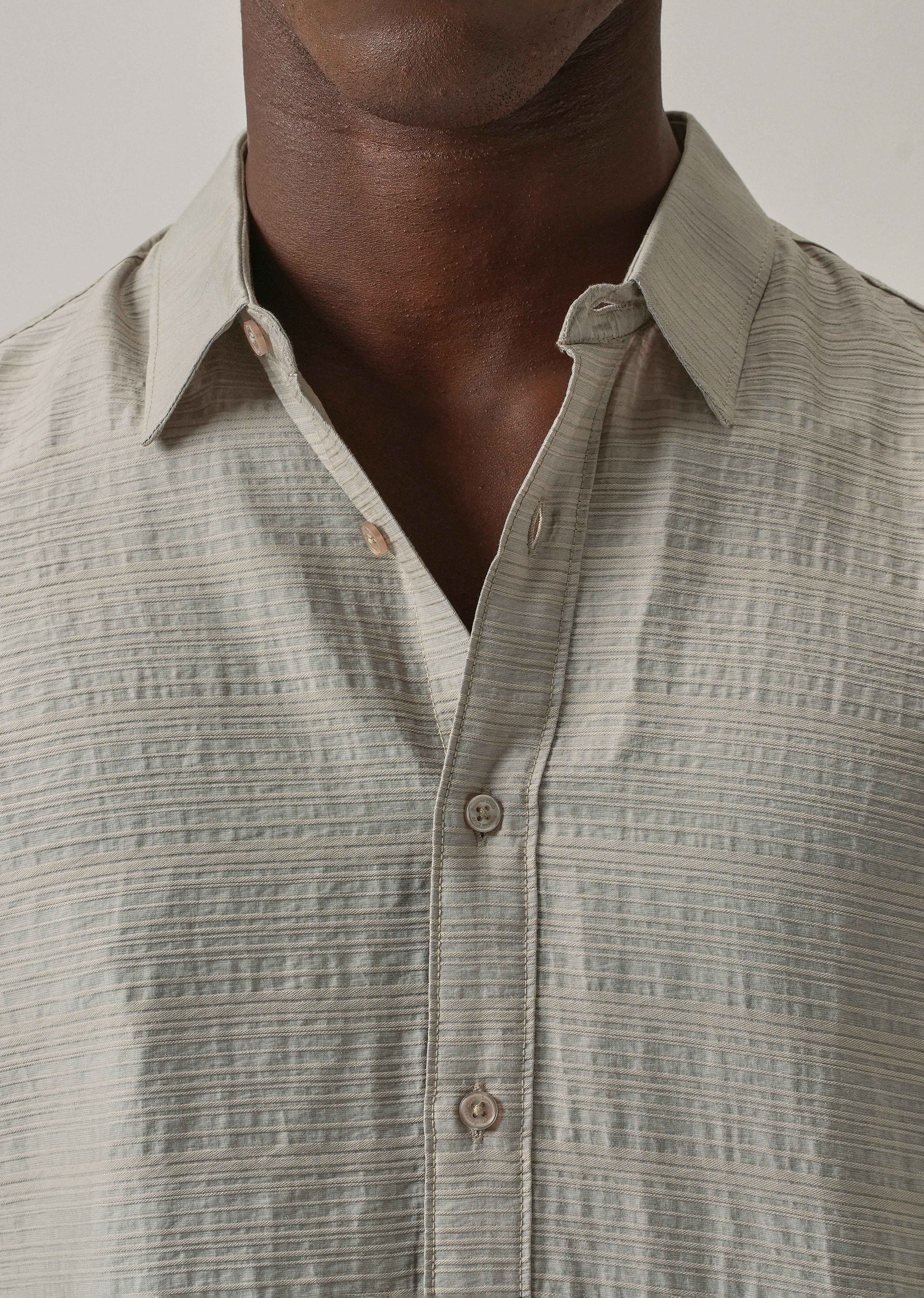 Grey Crushed Self Stripe Shirt - Image 5