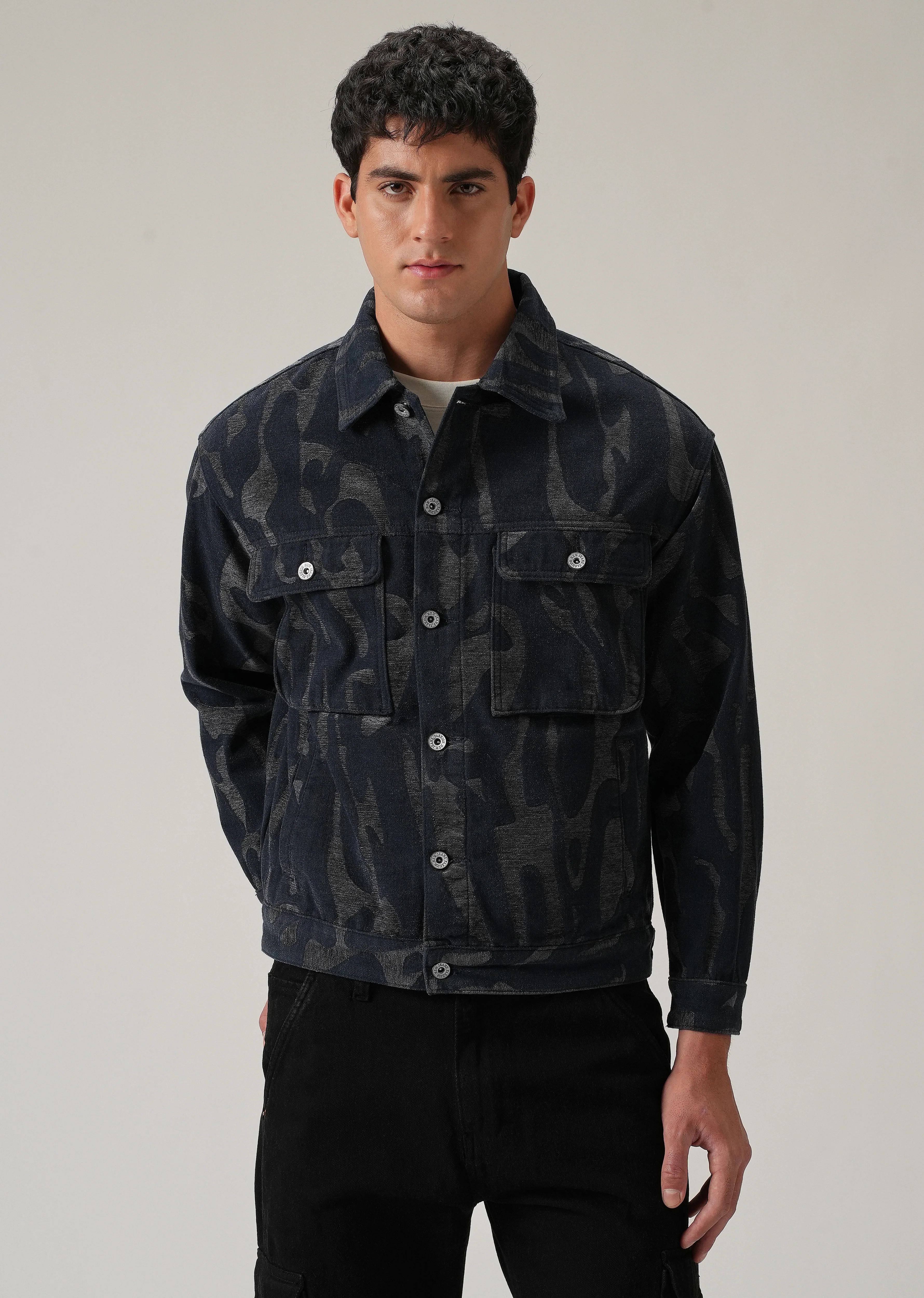 Grey Denim Jacquard Jacket - Image 3