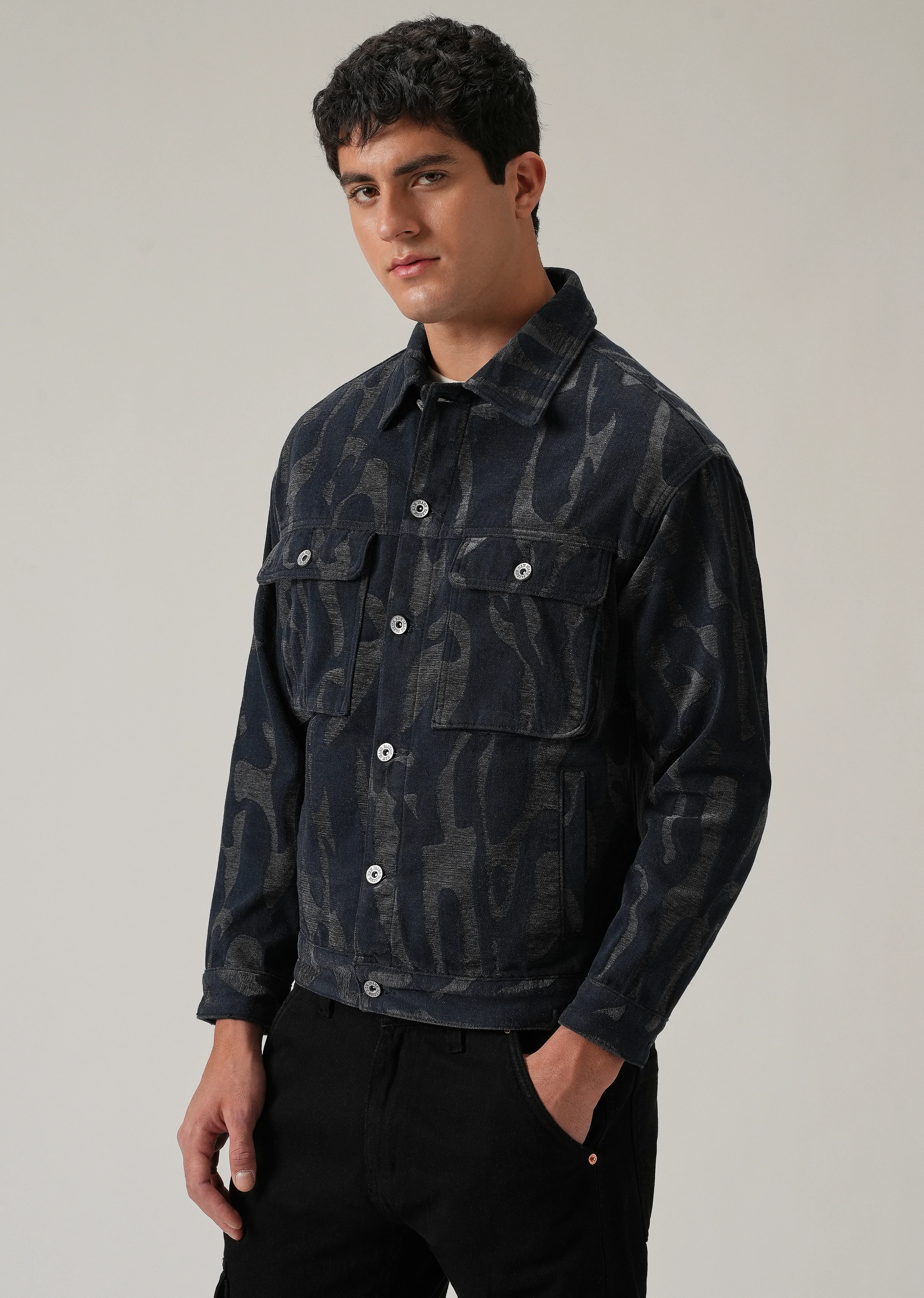 Grey Denim Jacquard Jacket - Image 4