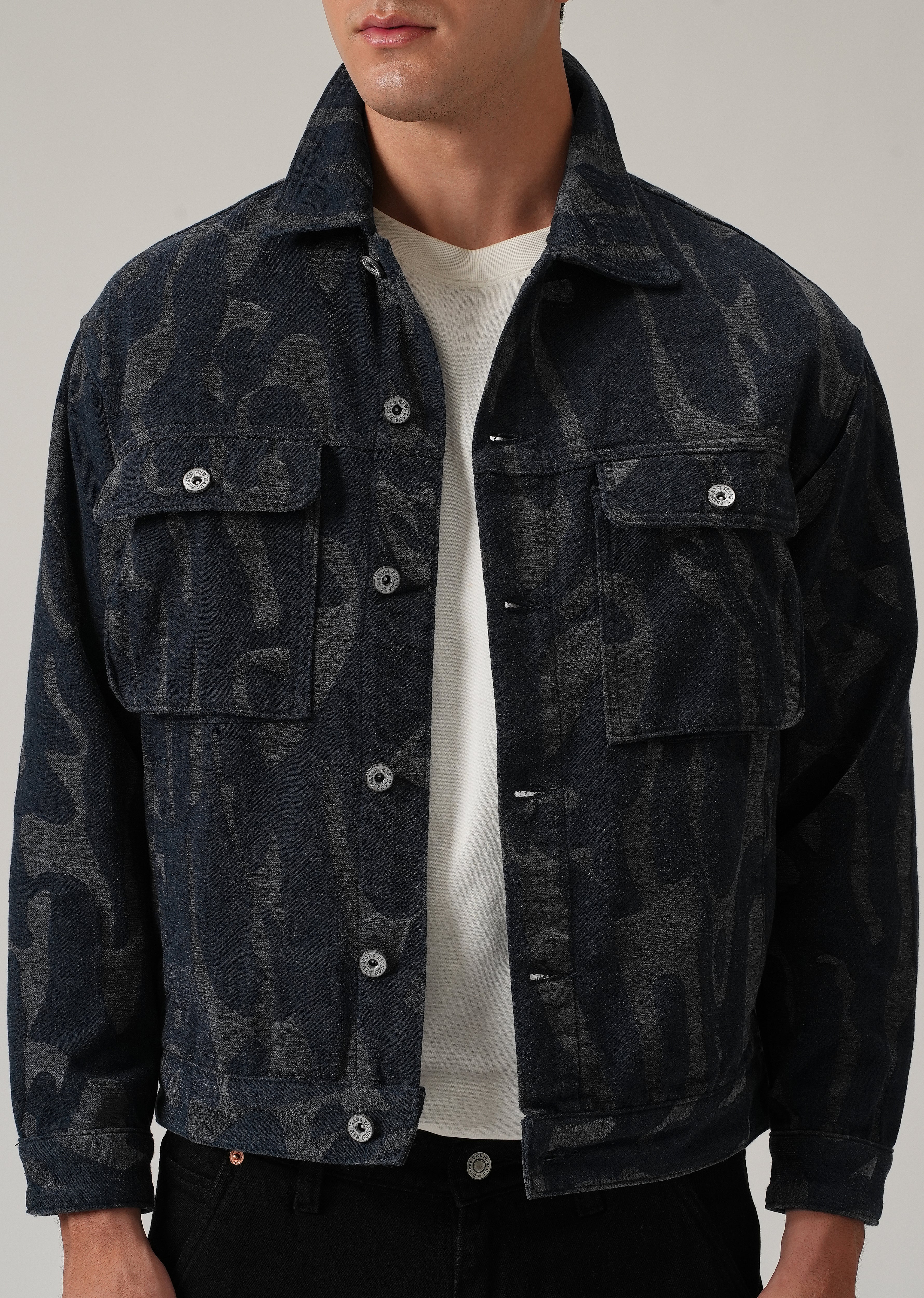 Grey Denim Jacquard Jacket - Image 7